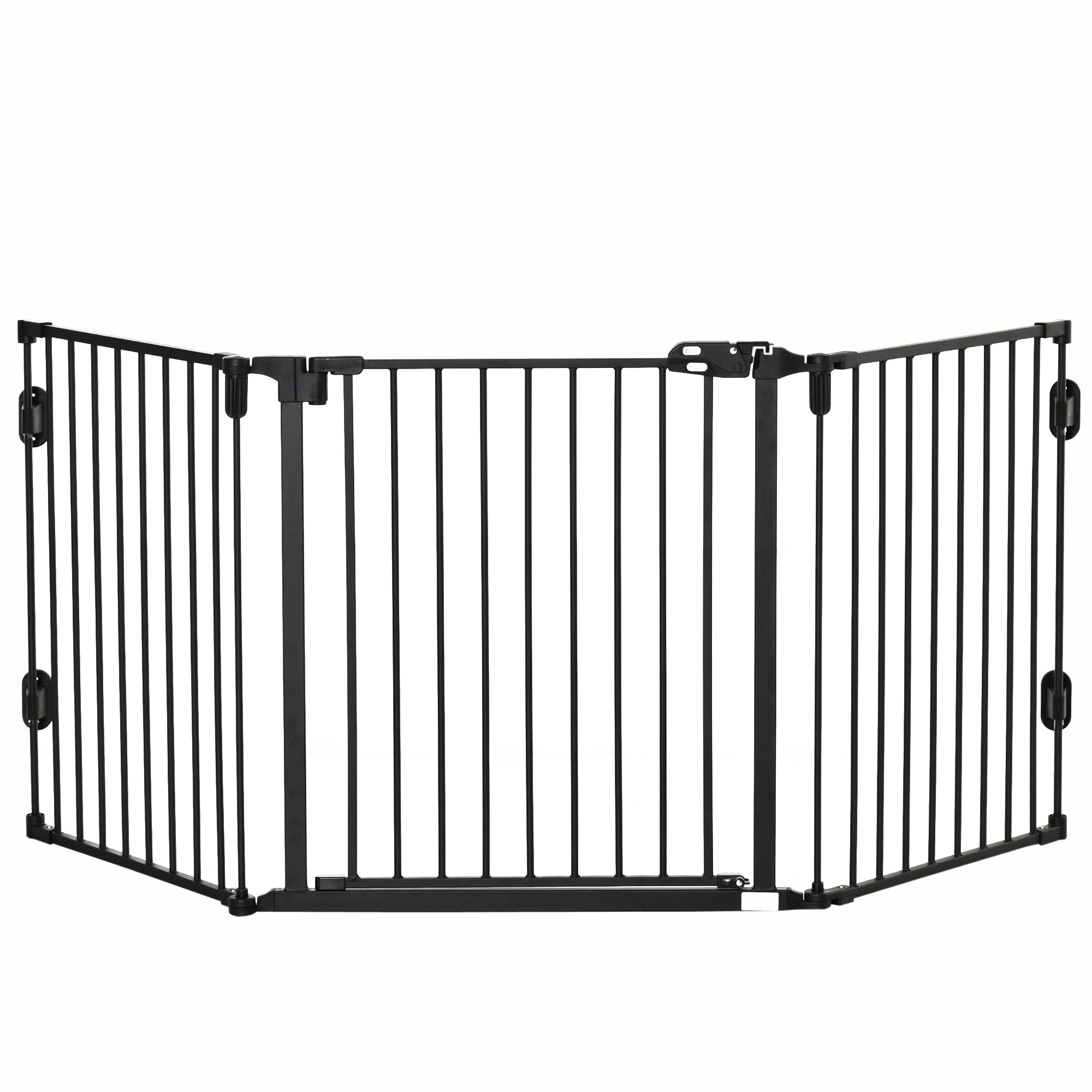 Dog Barrier Gate Door Guard Pet Safety Gate Adjustable Foldable Fireplace Gate with Automatic Closing Door 3 Panels for Stove Wall Mounting/Free-standing Black 202.5 x 76 cm