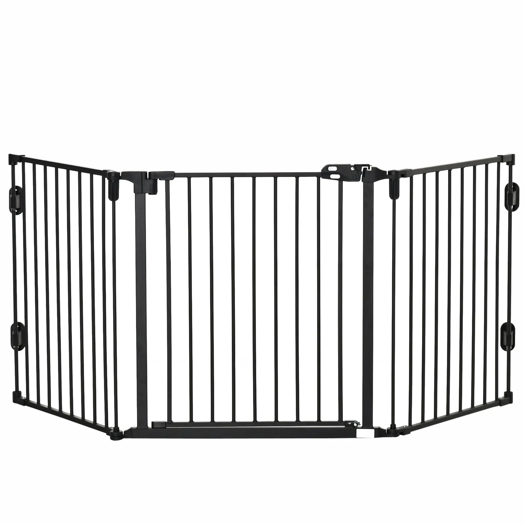 Dog Barrier Gate Door Guard Pet Safety Gate Adjustable Foldable Fireplace Gate with Automatic Closing Door 3 Panels for Stove Wall Mounting/Free-standing Black 202.5 x 76 cm