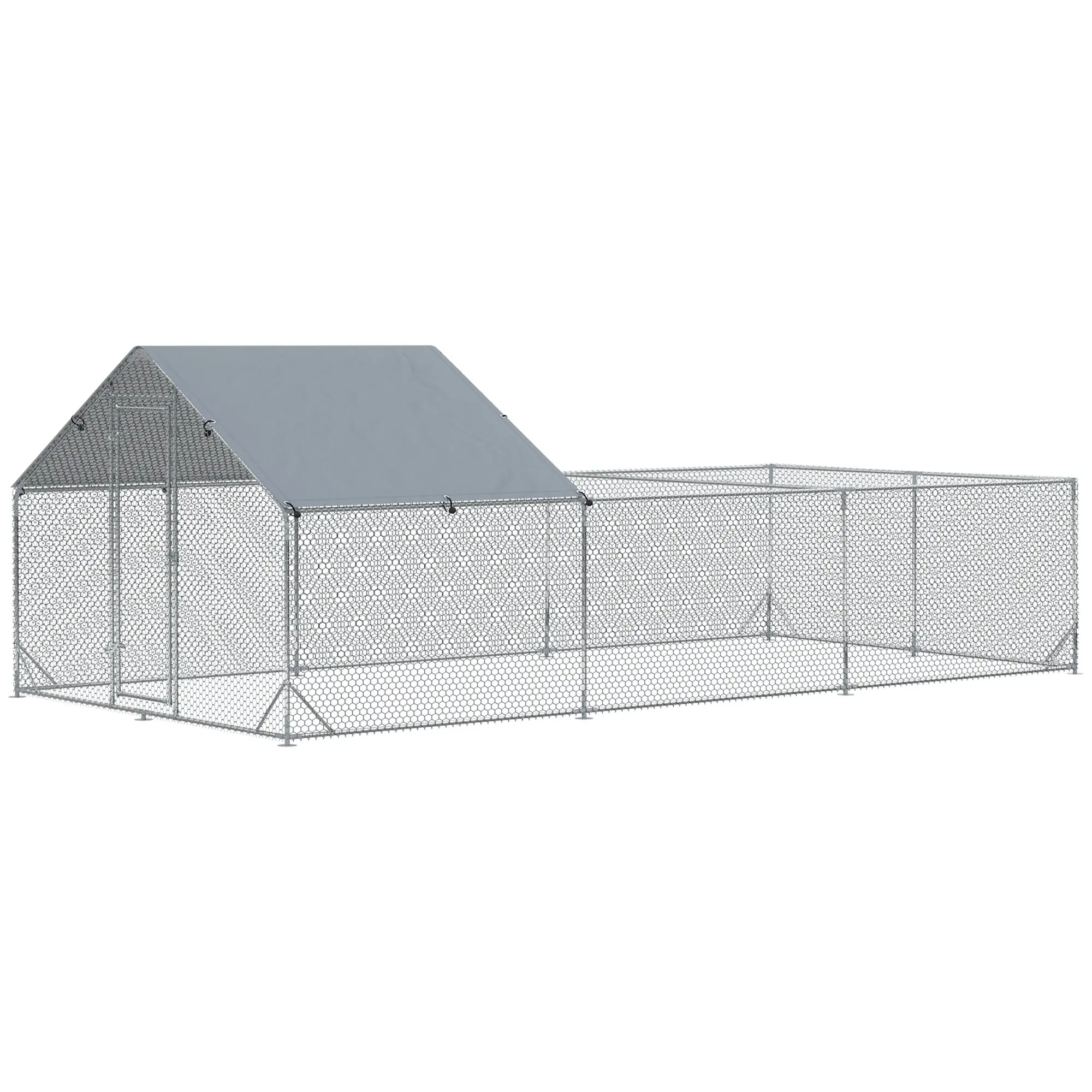 Outdoor Chicken Coop Enclosed Pen 18 m? - Aviary Kennel 6 x 3 x 1.95 m - Covered Space - Galvanized Steel
