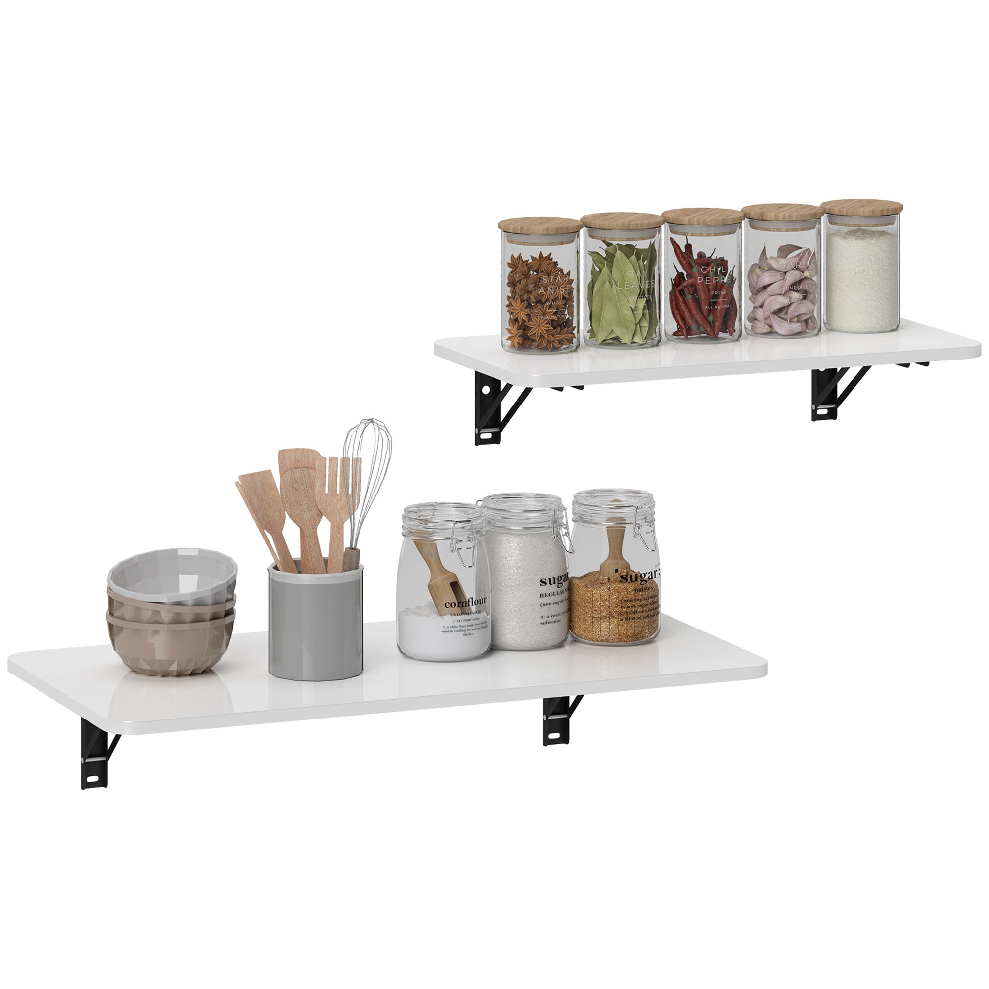 HOMCOM Set mit 2 Klapptischen Wandtische für kleine Räume Faltbare Tische für Küche Esszimmer Studie Schlafzimmer und Wohnzimmer Weiß Hochglanz