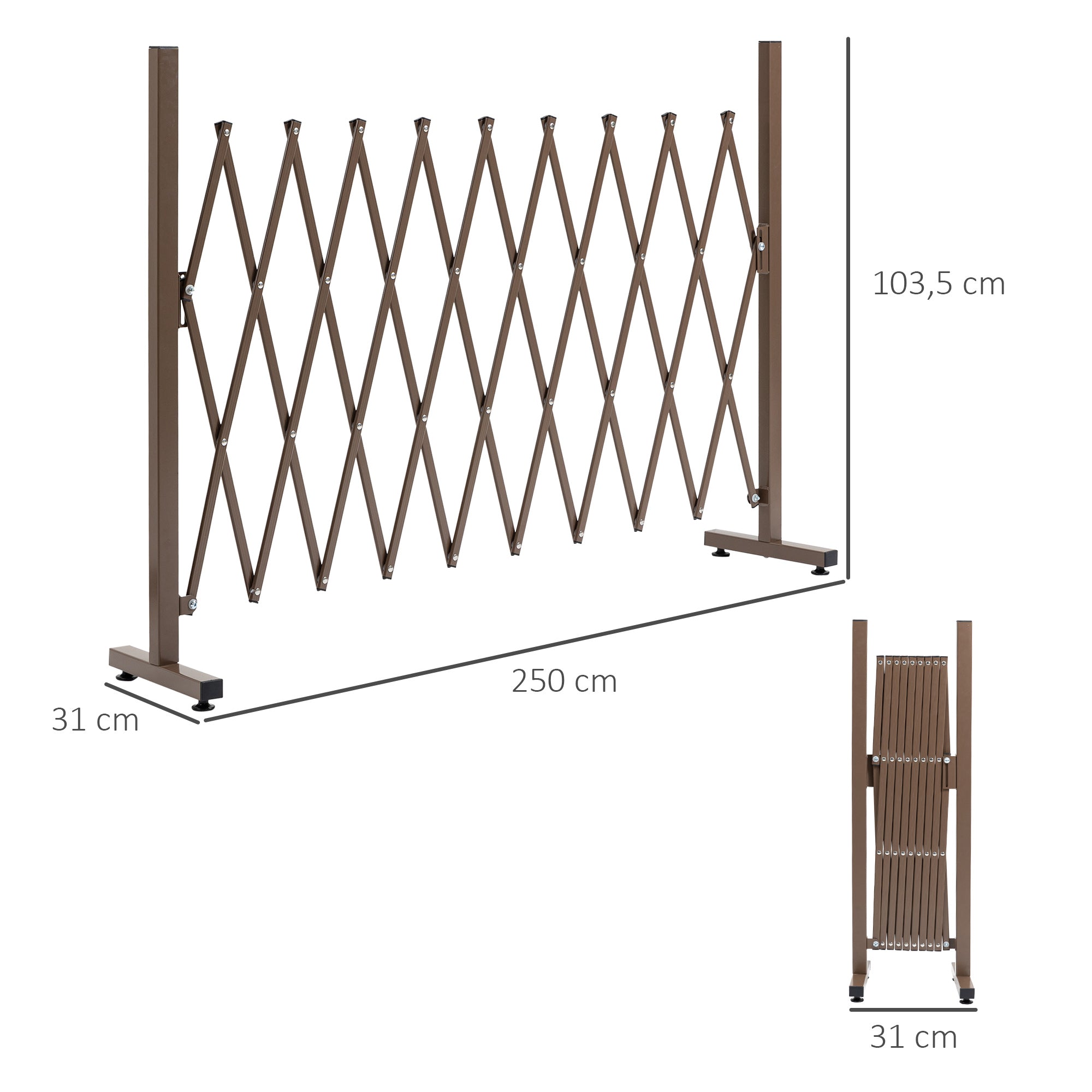 Outsunny Sklopná a Roztahovací Bezpečnostní Brána 250D x 31Š x 104V cm Hliník Metal Čokoládová