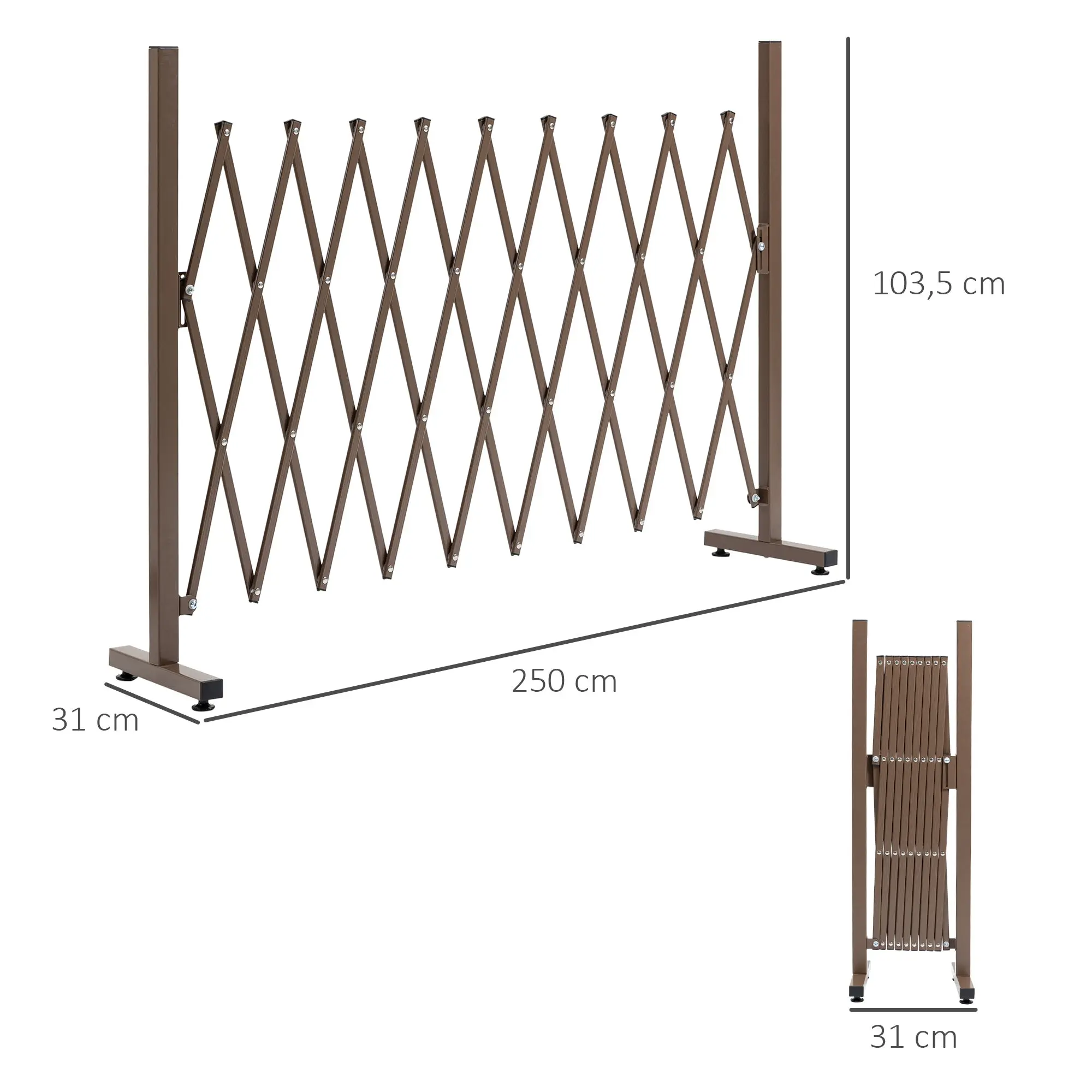 Retractable Extendable Barrier Security Gate 250L x 31W x 104H cm Aluminum Metal Chocolate