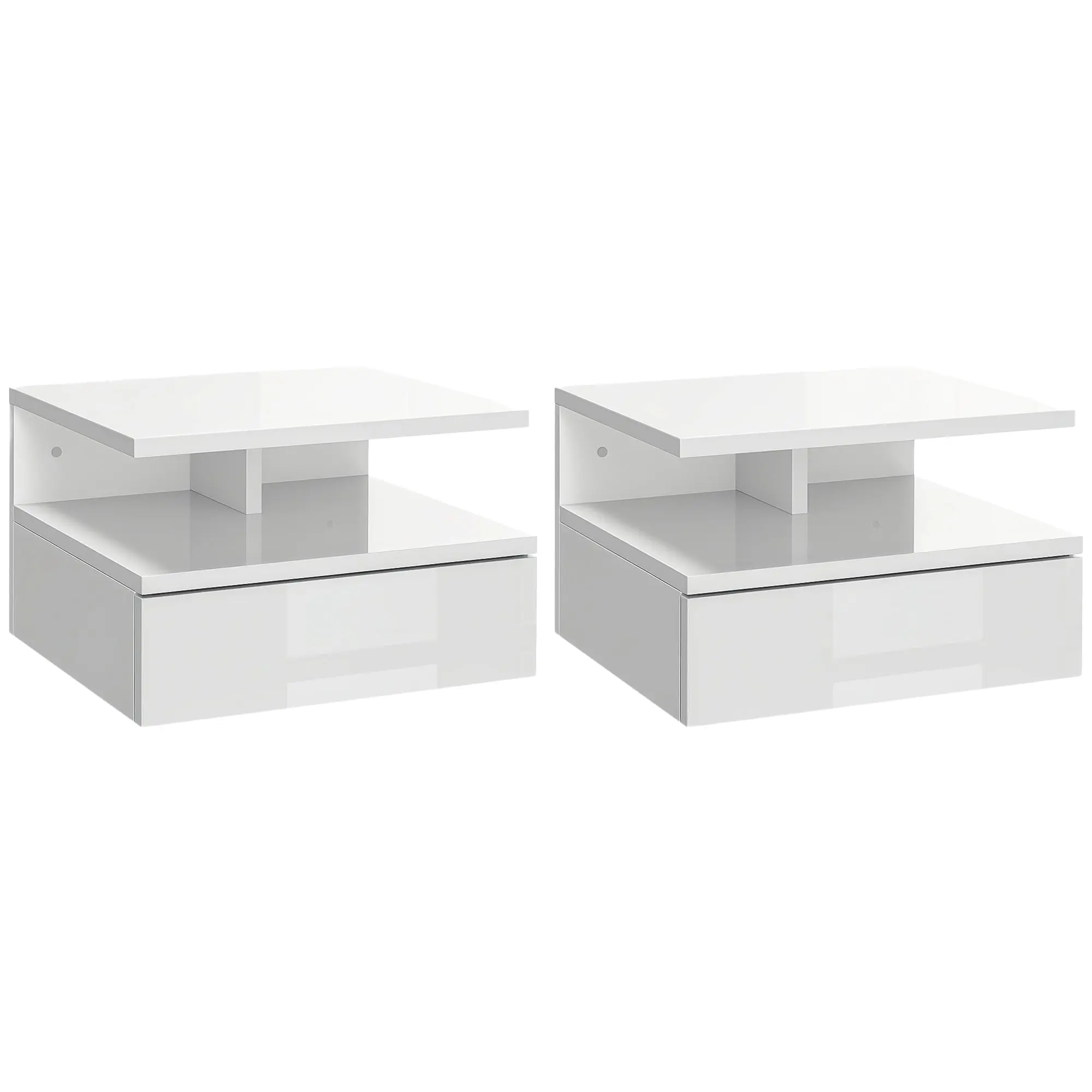 Set of 2 Floating Bedside Tables Hanging Bedside Tables with 1 Drawer and Open Shelf for Bedroom 35x32x22.5 cm Bright White