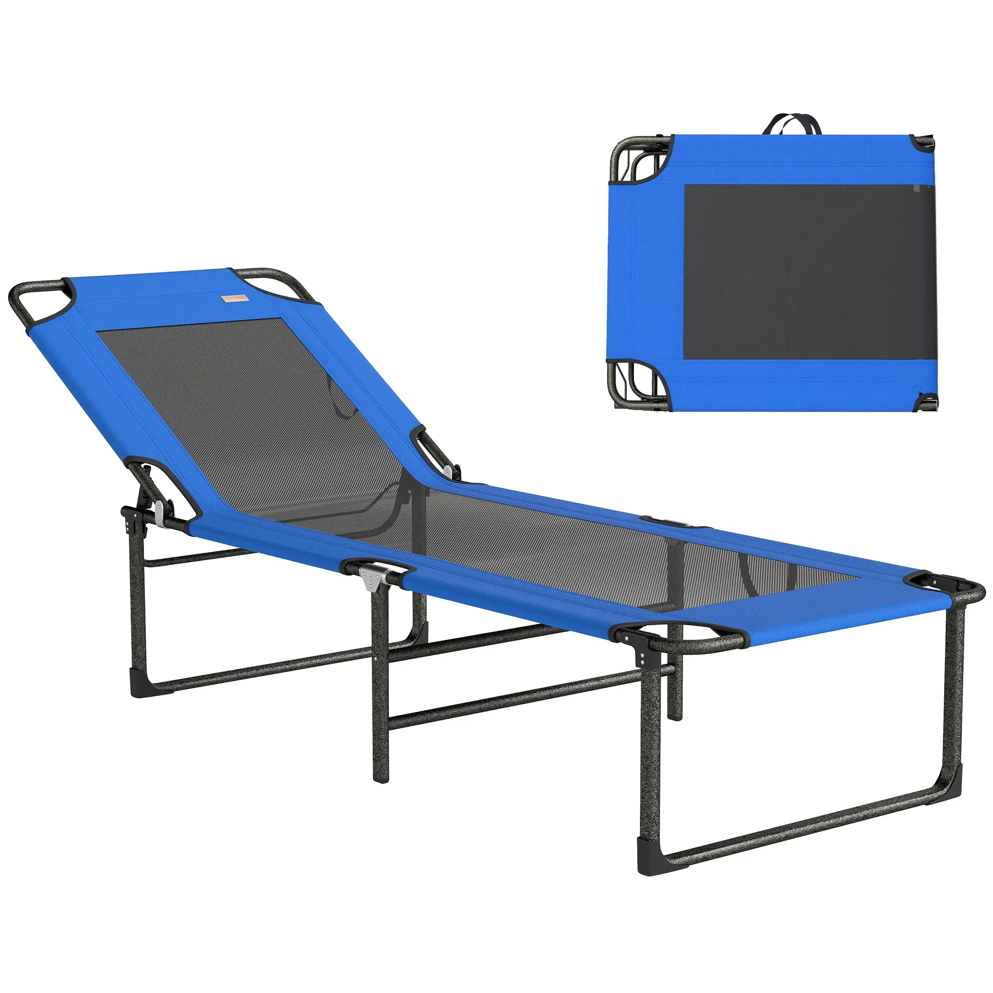 Folding Outdoor Sun Lounger – 4-Position Adjustable Back, Carry Handles, Textilene, 265 lb Capacity, Blue