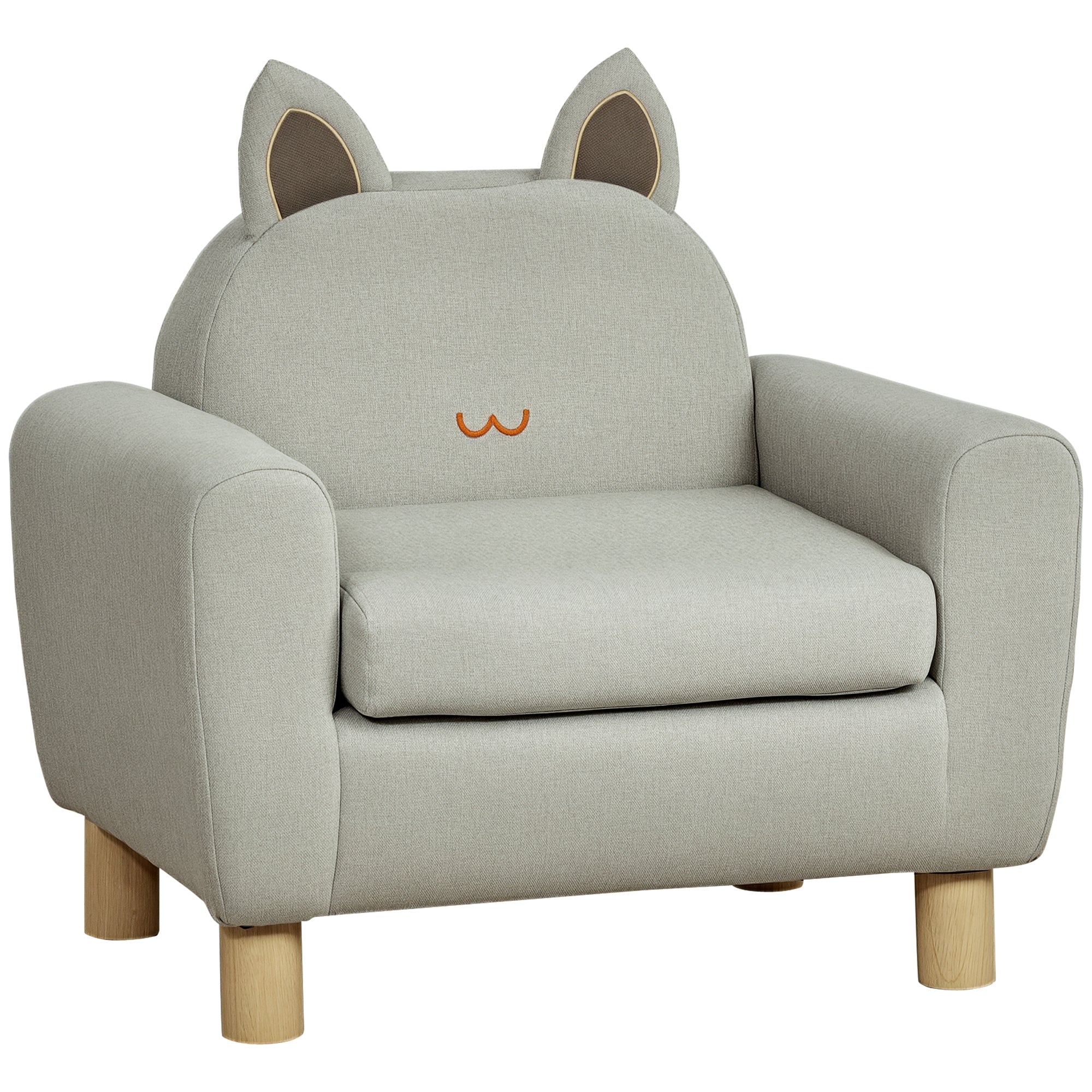 HOMCOM Laste Tugitool Mini Diivan vanusele +3 Aastat Polsterdatud Iste Käetoed Hoidmine Tasku ja Puidust Raam Kandevõime 45 kg 61x42x53 cm Hall