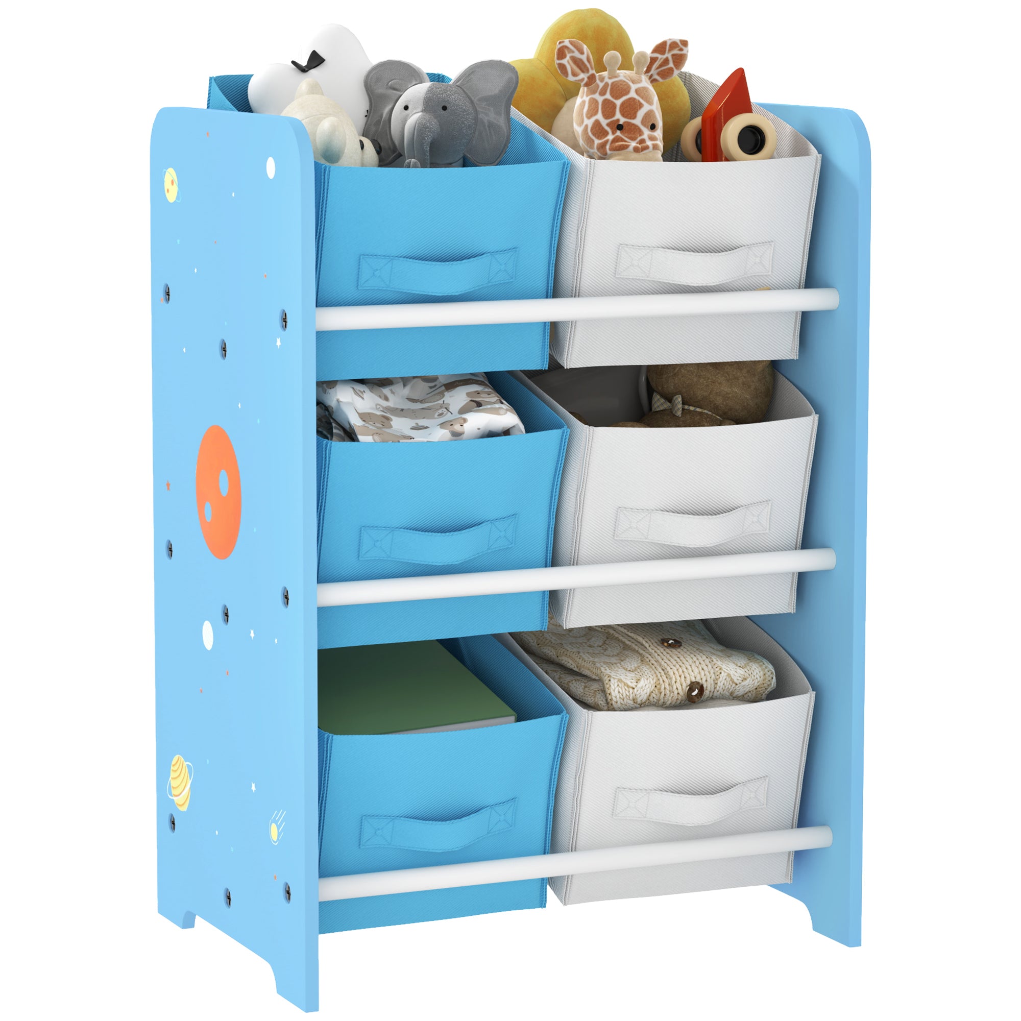 AIYAPLAY Kinderplank voor Kinderen +3 Jaar Speelgoedplank met 6 Verwijderbare Non-Woven Stoffen Dozen Speelgoedorganizer voor Slaapkamer Nursery 43x30x60 cm Blauw