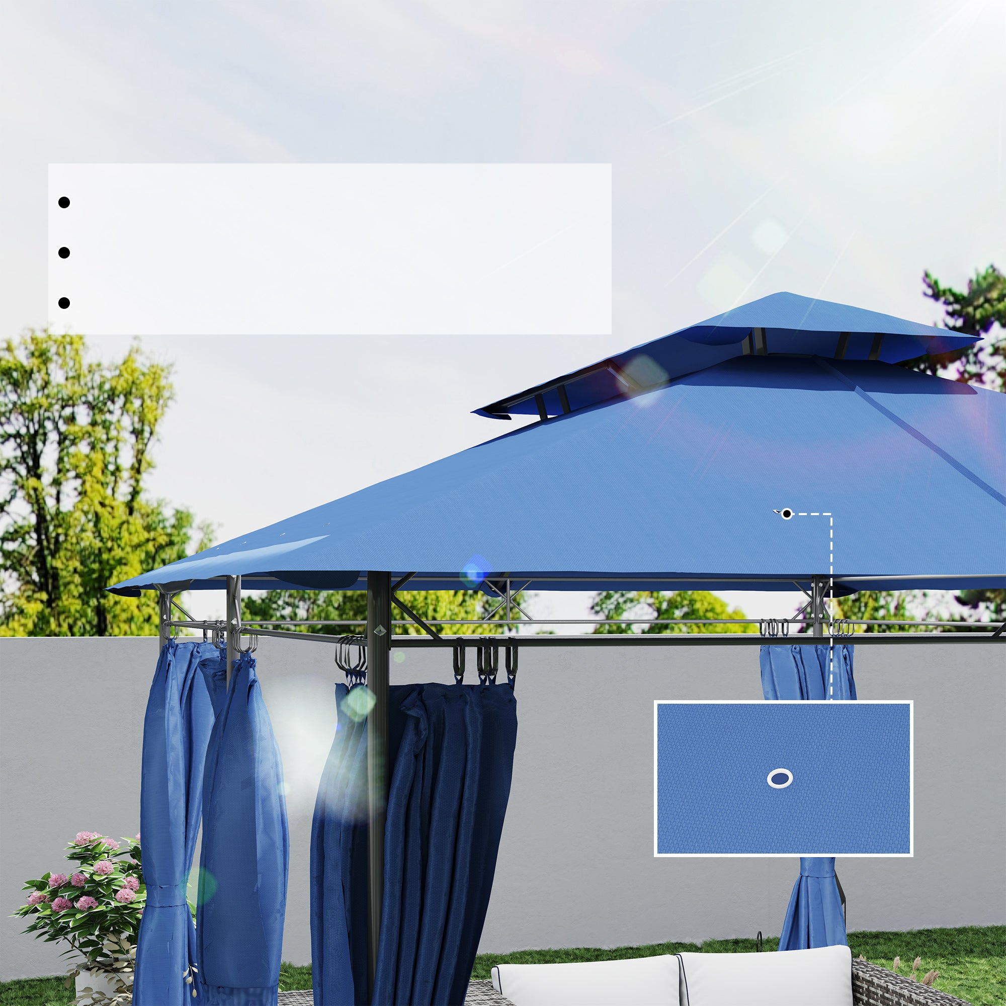 Garden Gazebo 3 x 4 m Reception Tent with 6 Removable Curtains Outdoor Pavilion with Double Roof for Patio, Terrace, Festival, Dark Blue