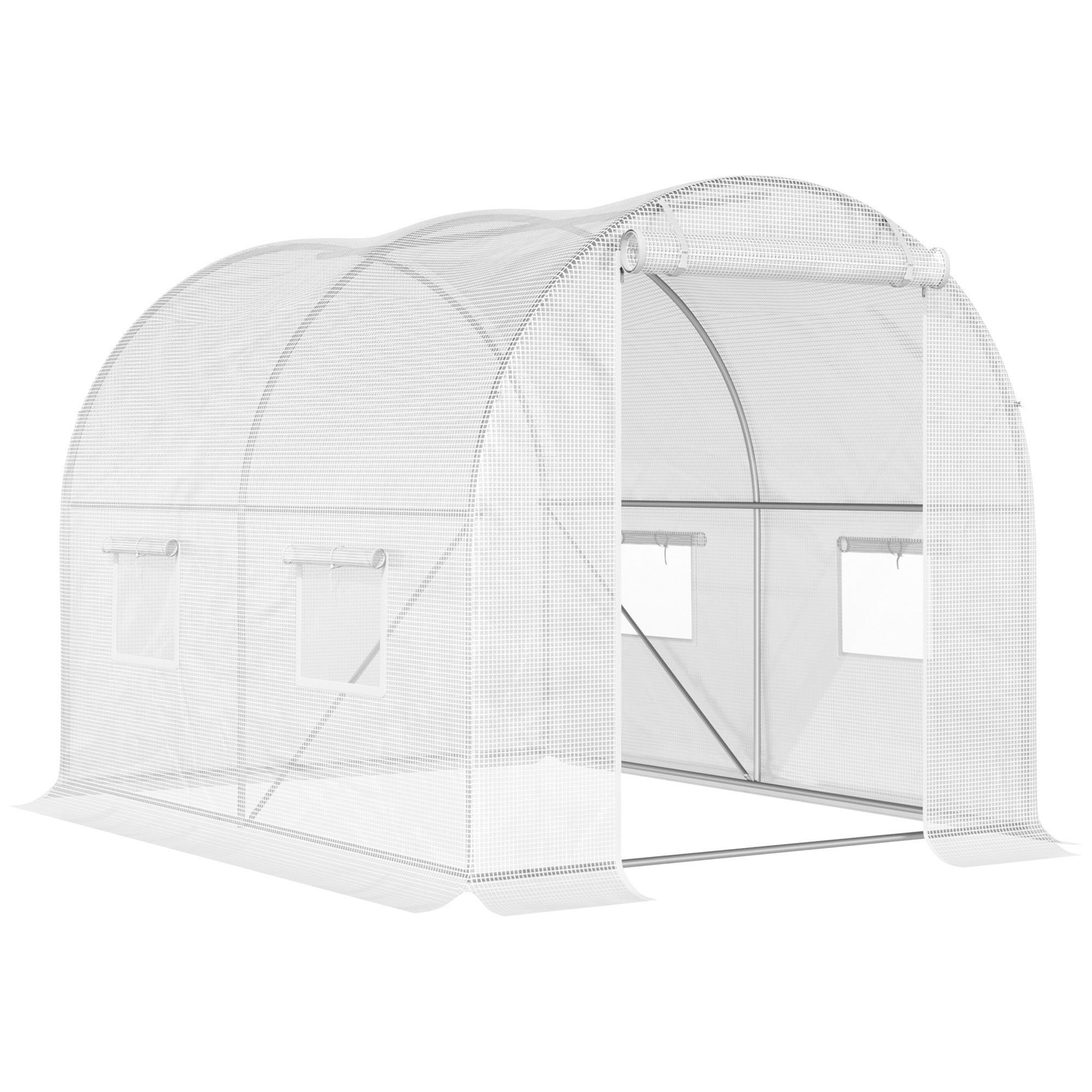 Garden Tunnel Greenhouse 6 m? 3L x 2W x 1.9H m Reinforced Galvanized Steel diameter 2.4 cm + High-Density PE Windows Door White