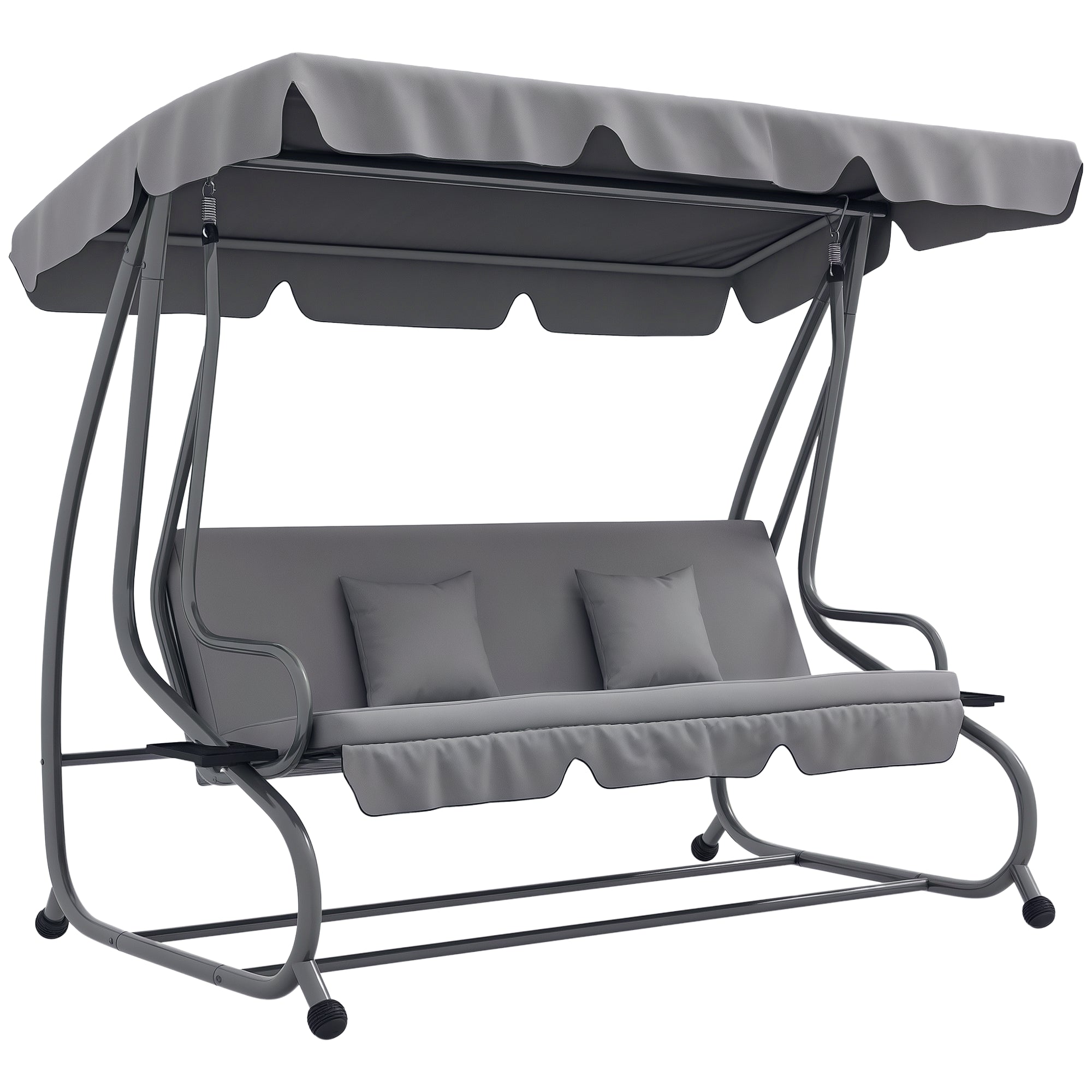 Hollywood Swing with Reclining Function, 3-Seater Garden Swing with Adjustable Canopy, Side Table, Water-Resistant Swing Bench supports up to 340kg, for Garden, 200x120x164cm, Light Gray