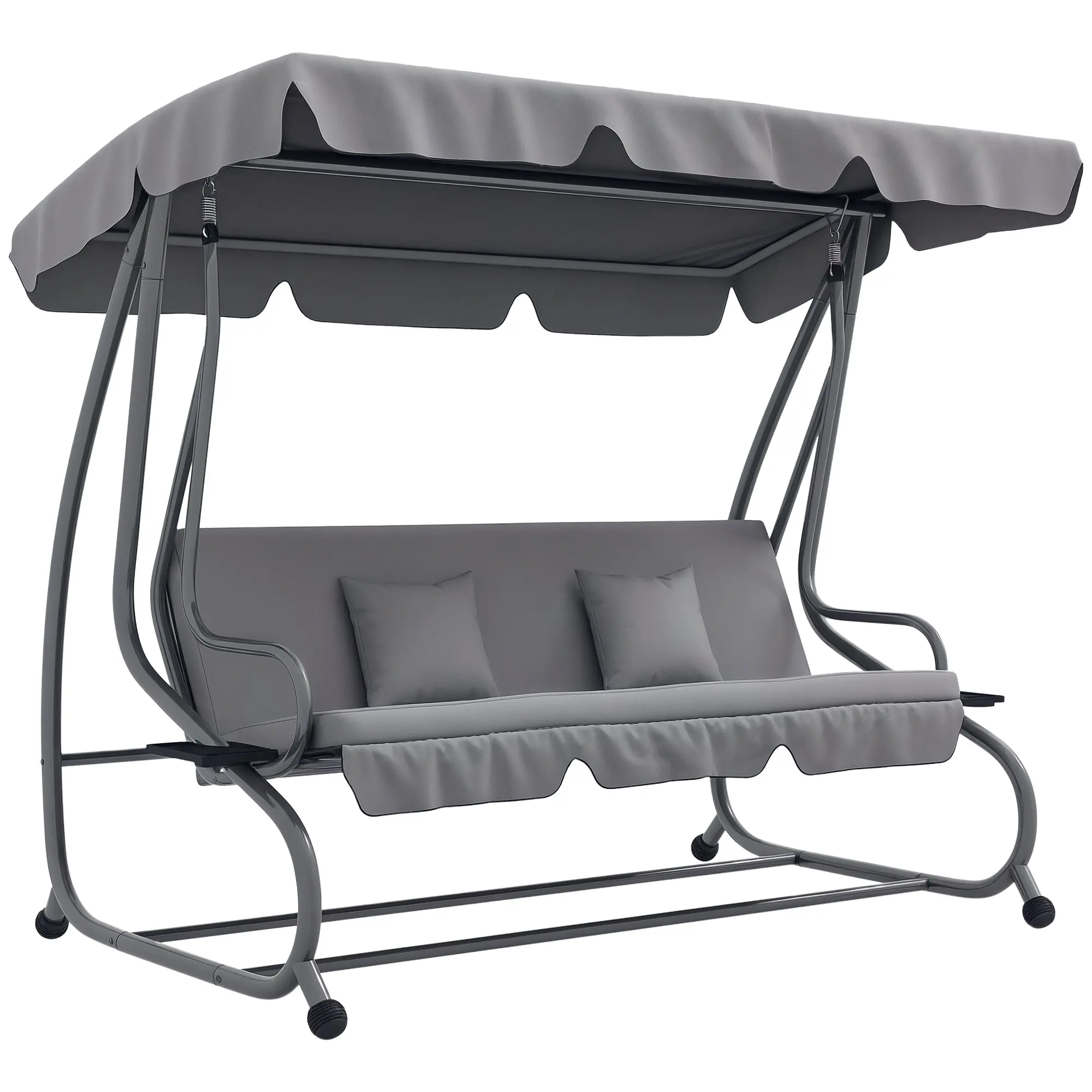Hollywood Swing with Reclining Function, 3-Seater Garden Swing with Adjustable Canopy, Side Table, Water-Resistant Swing Bench supports up to 340kg, for Garden, 200x120x164cm, Light Gray