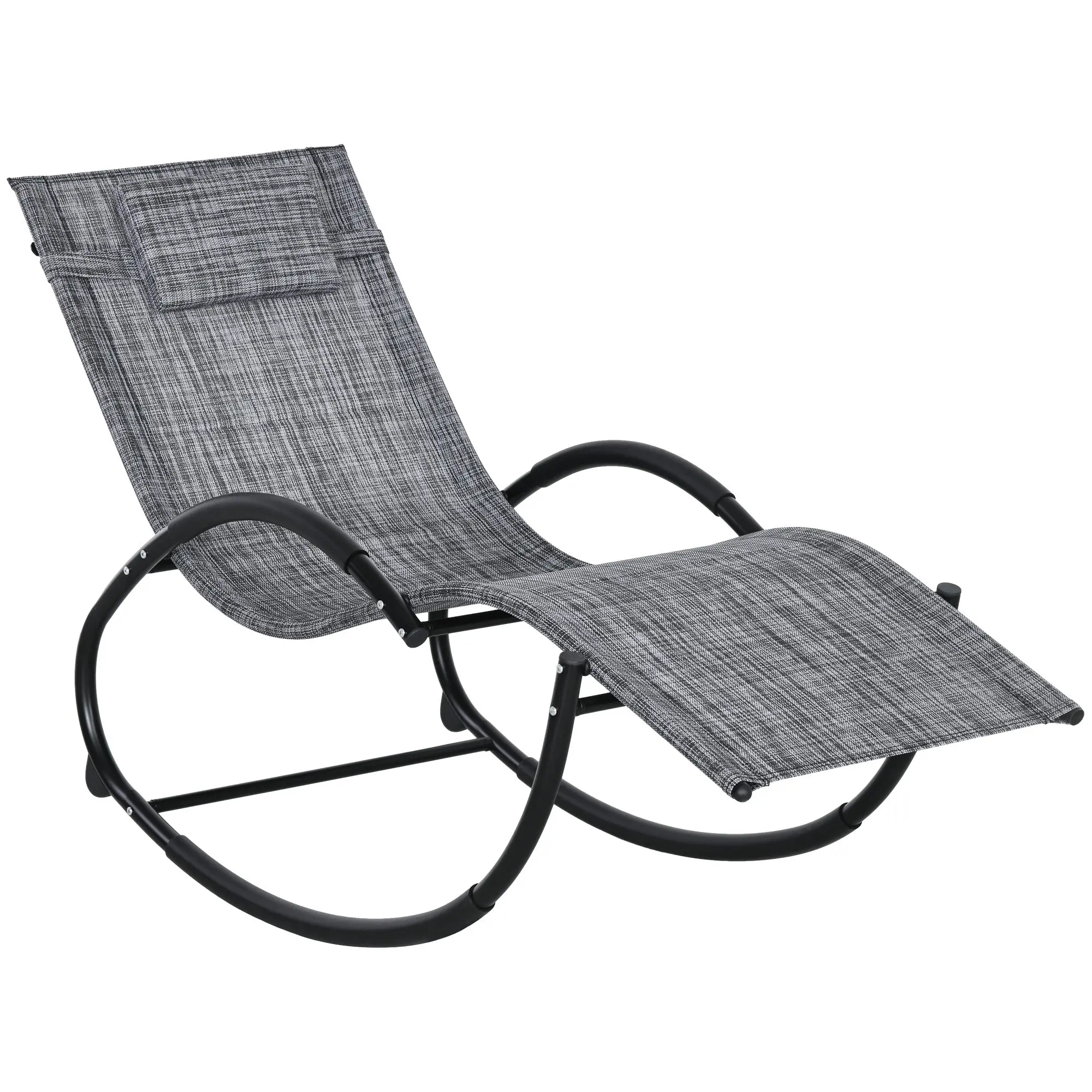 Rocking Chair, Ergonomic Garden Sun Lounger, with Headrest, Rocking Chair, Textilene, for Indoor Outdoor Use, Heather Gray