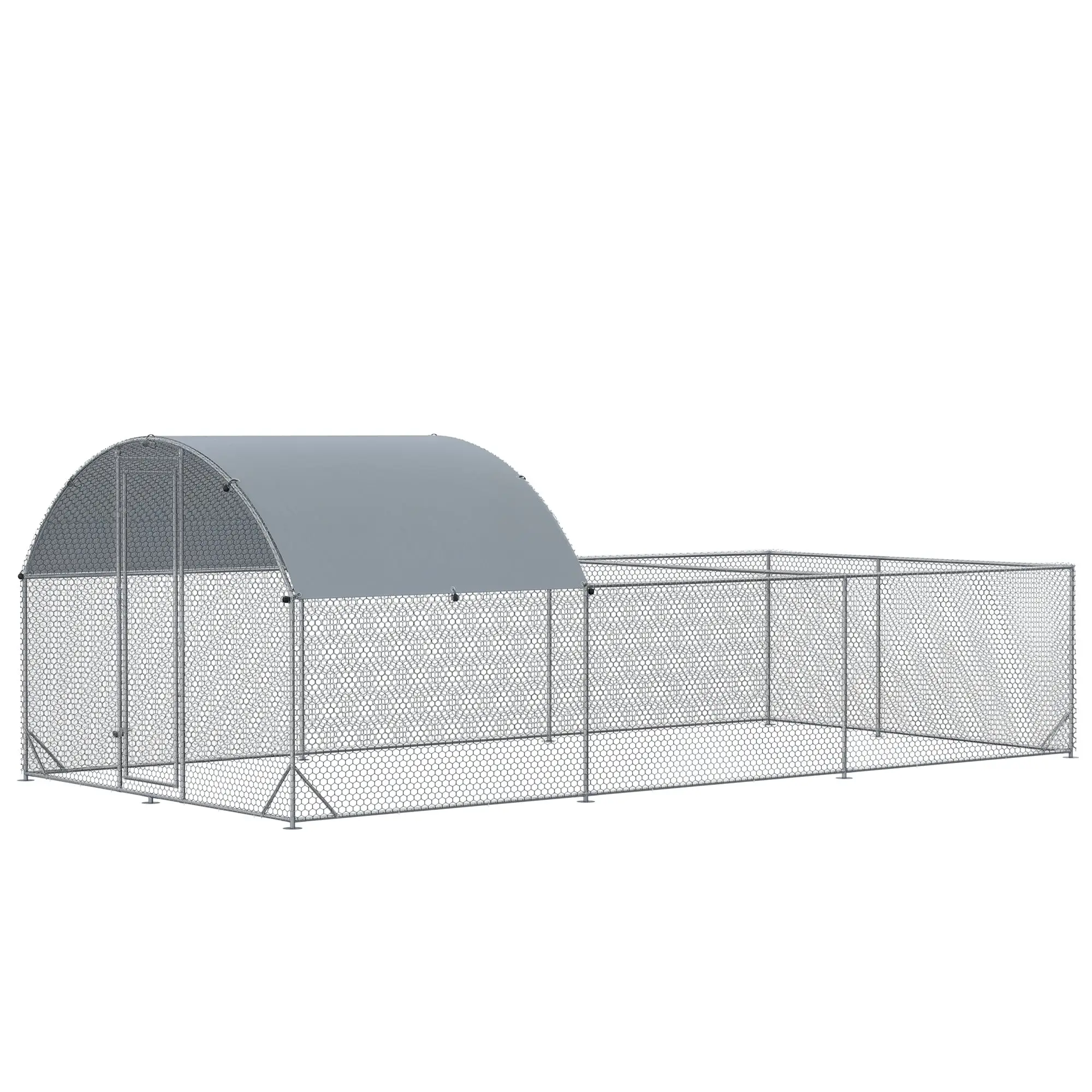 Outdoor Chicken Run Steel 570x280cm, Cage for Rabbits and Ducks with Anti-UV PE Cover