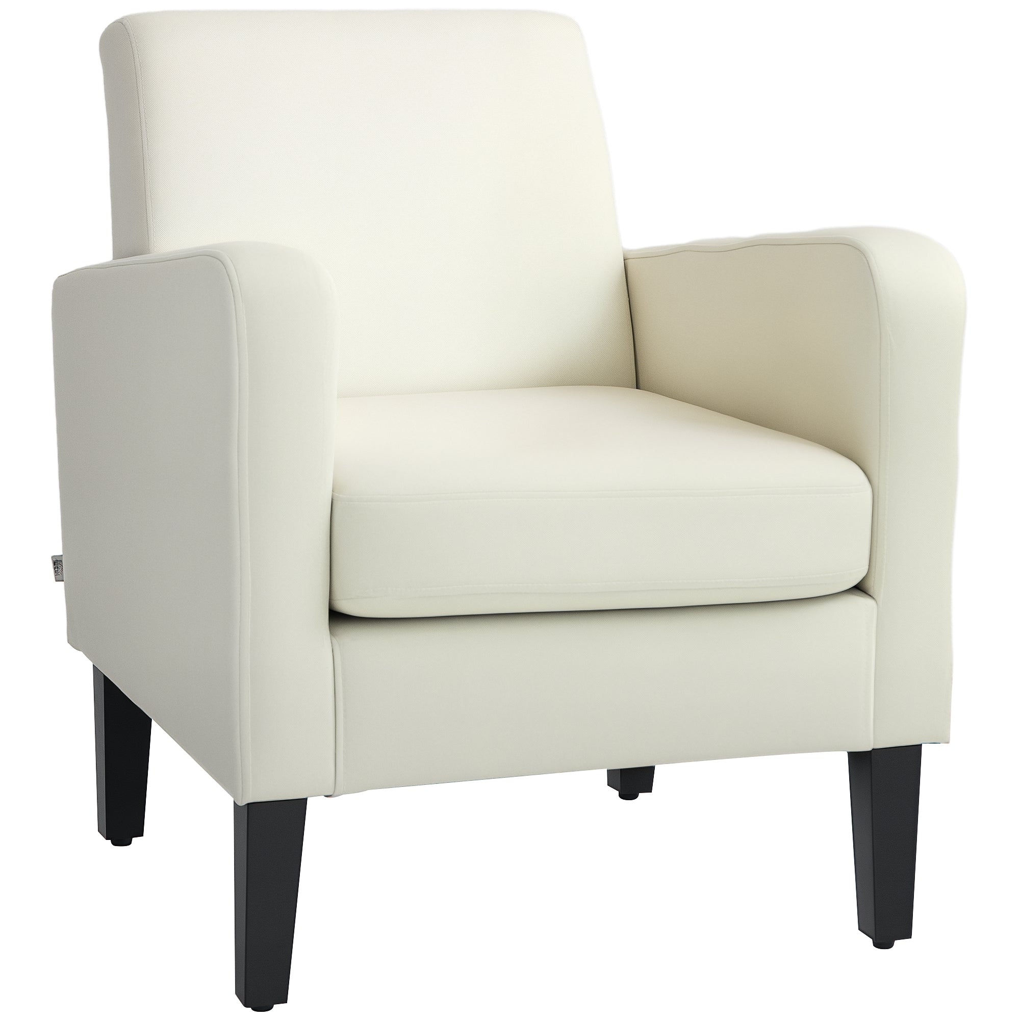 Single Armchair with Backrest, Rounded Armrests, Padded Lounge Chair with Linen Look, Wooden Legs, for Bedroom, Living Room, up to 150 kg, Cream