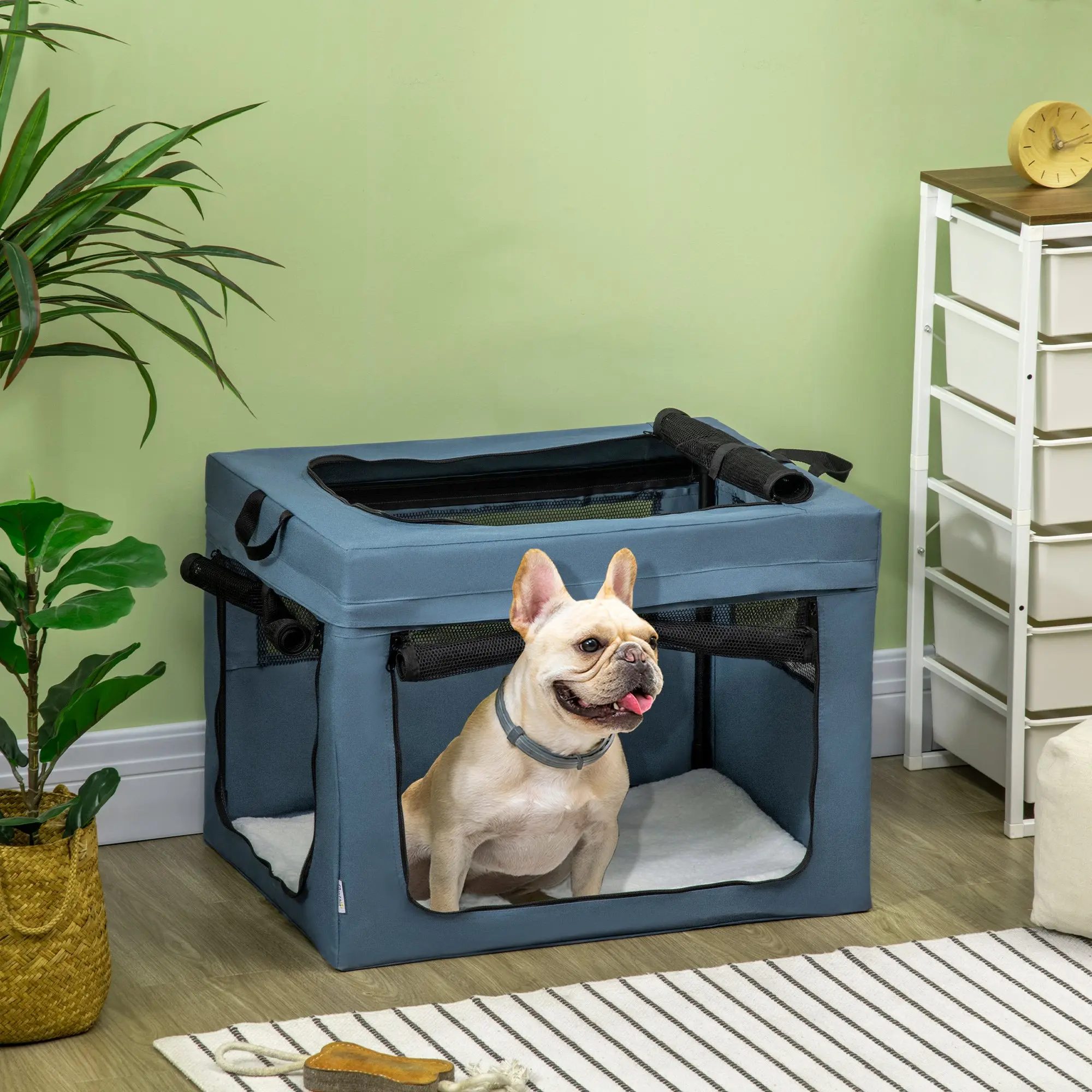 Foldable Pet Carrier Backpack with Top Opening Handle Mesh Fabric - 69 x 51 x 51 cm - Blue Black