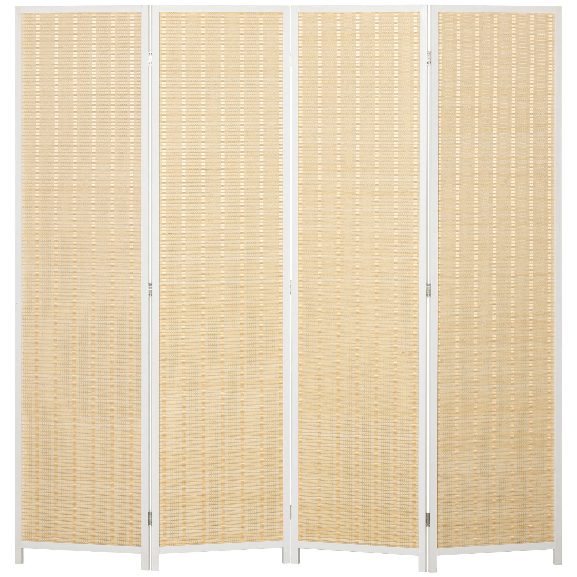 HOMCOM 4-panelers Foldbart Vægsystem 180x180 cm Håndvævet Bambus og Bomulds Tråd Elegant Dekoration til Stuen Hvid