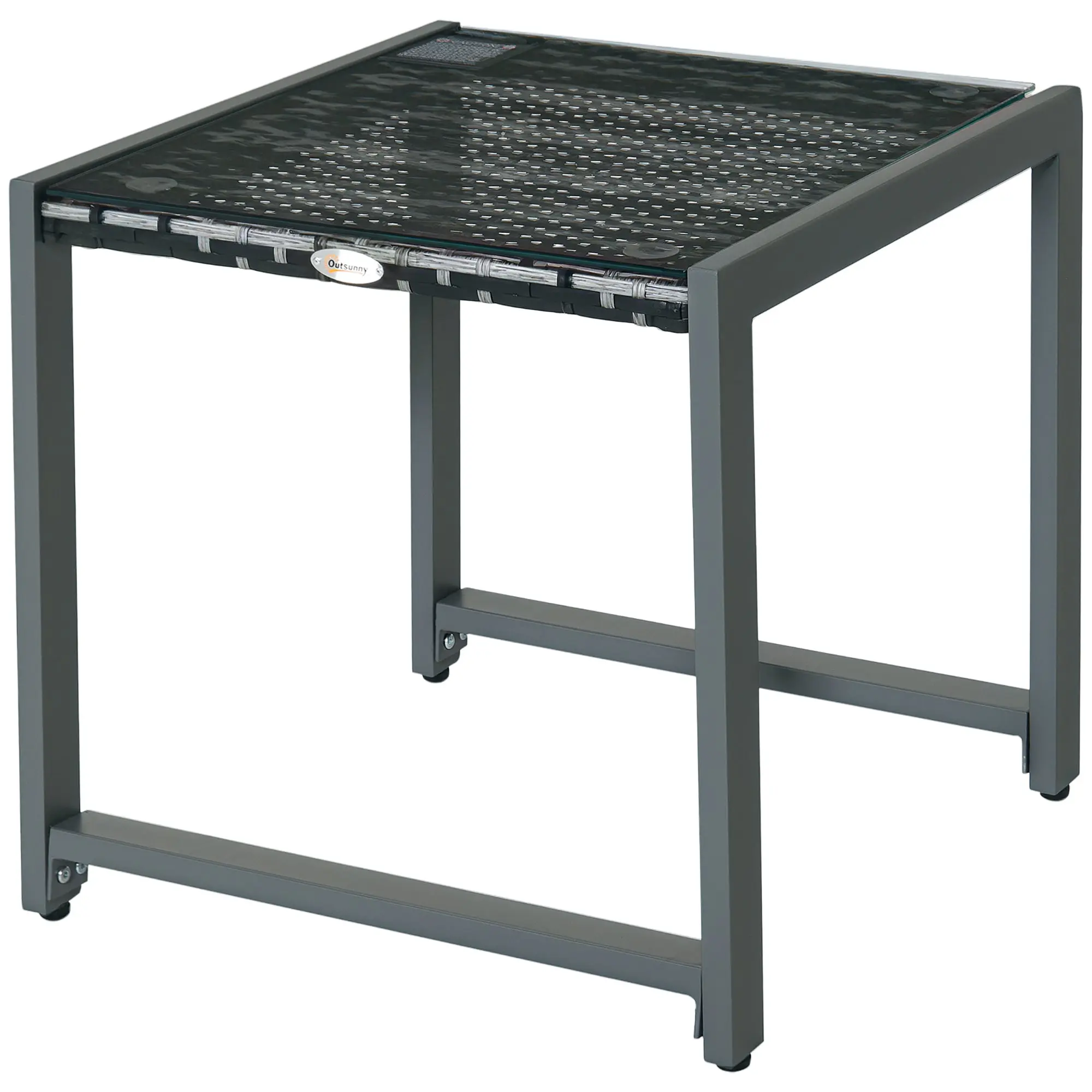 Garden Table Outdoor Side Table Table Patio Furniture with Tempered Glass Polyrattan + Aluminum Gray 50 x 49.5 x 50 cm