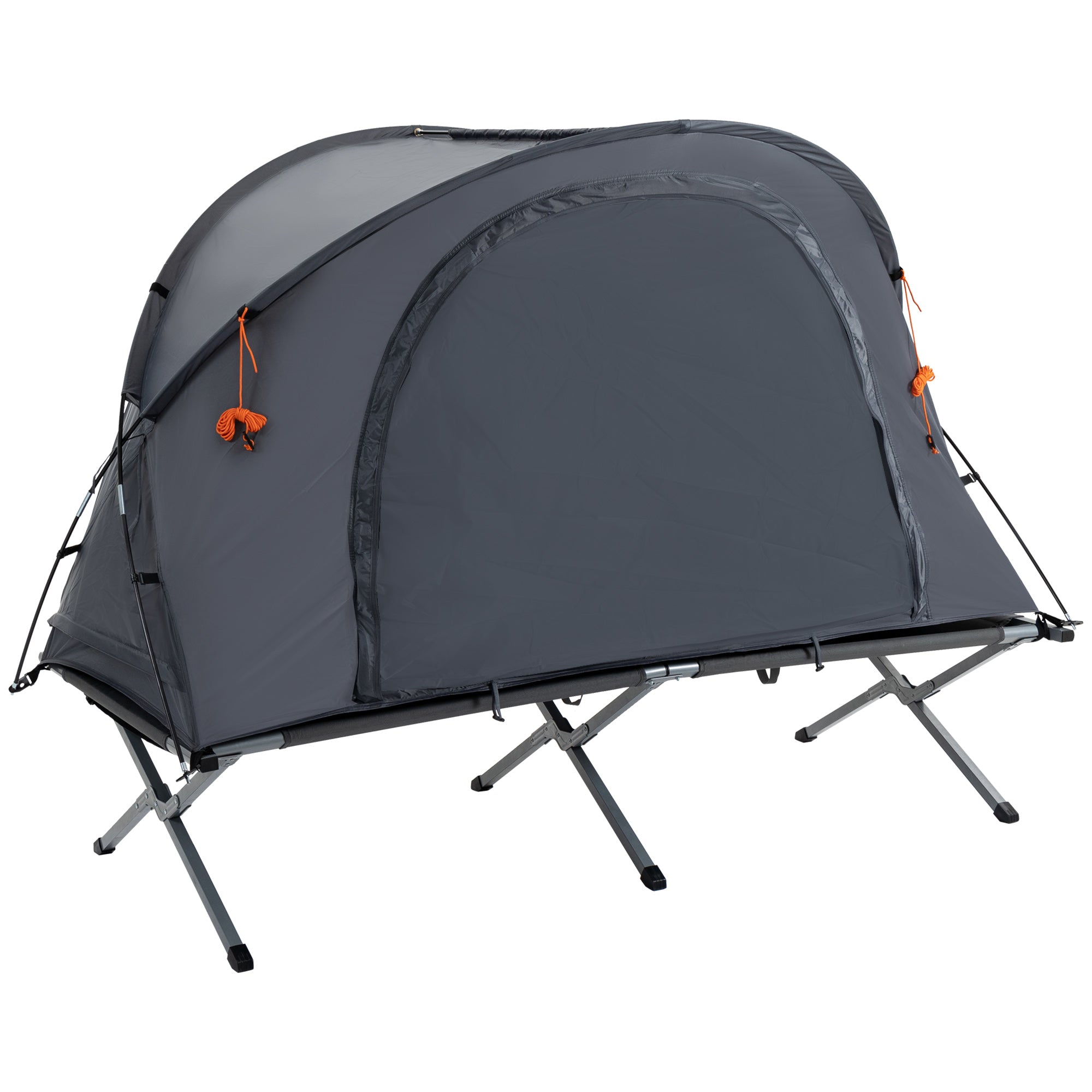 Outsunny kamp postelja s šotorom - dvignjena kamp postelja za 1 osebo s šotorom in z napihljivo blazino ter vključeno torbo za prenašanje - Siva 200 x 86 x 147 cm