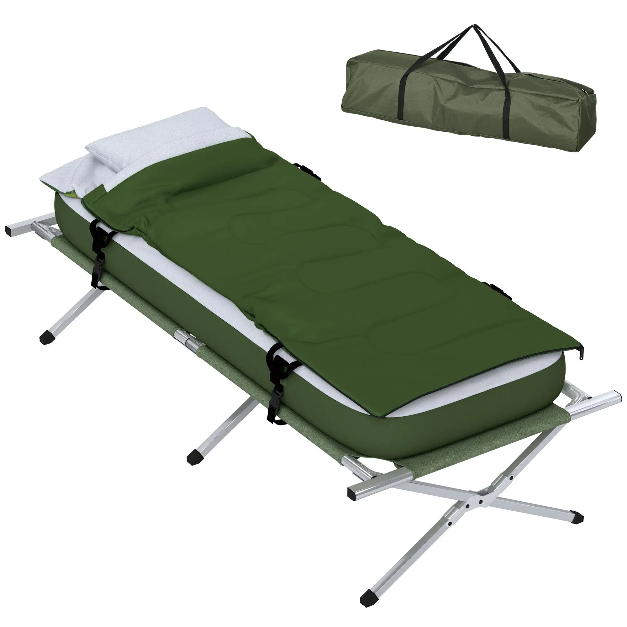 Folding Camping Bed with Pillow Mattress Carry Bag Pump 193 x 78 cm Guest Bed for Adults Camping Cot Green