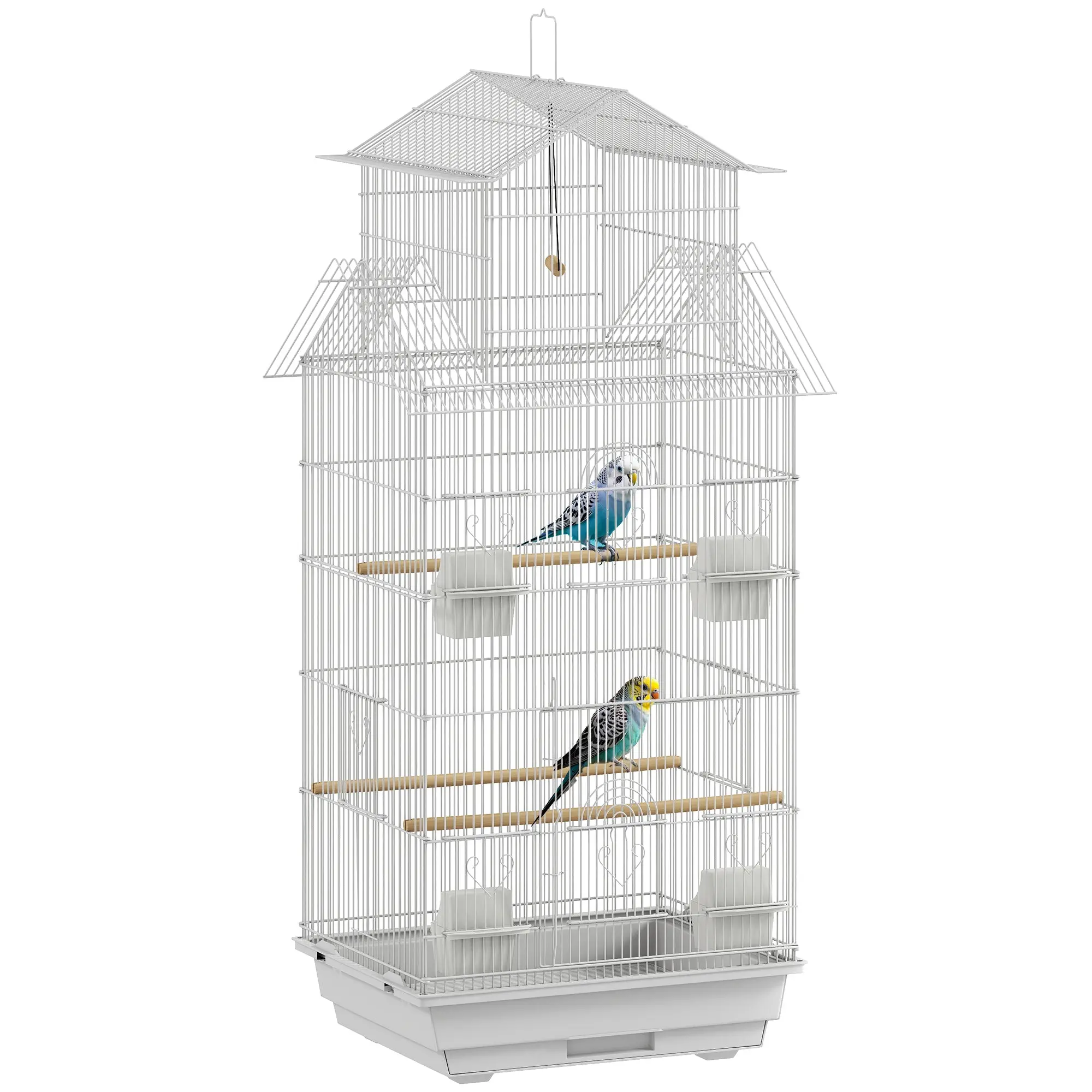 Steel Bird Cage Aviary with Feeders, Perches, Swing & Removable Tray — Large White, 50.5 x 41 x 104 cm (19.9 x 16.1 x 40.9 in)