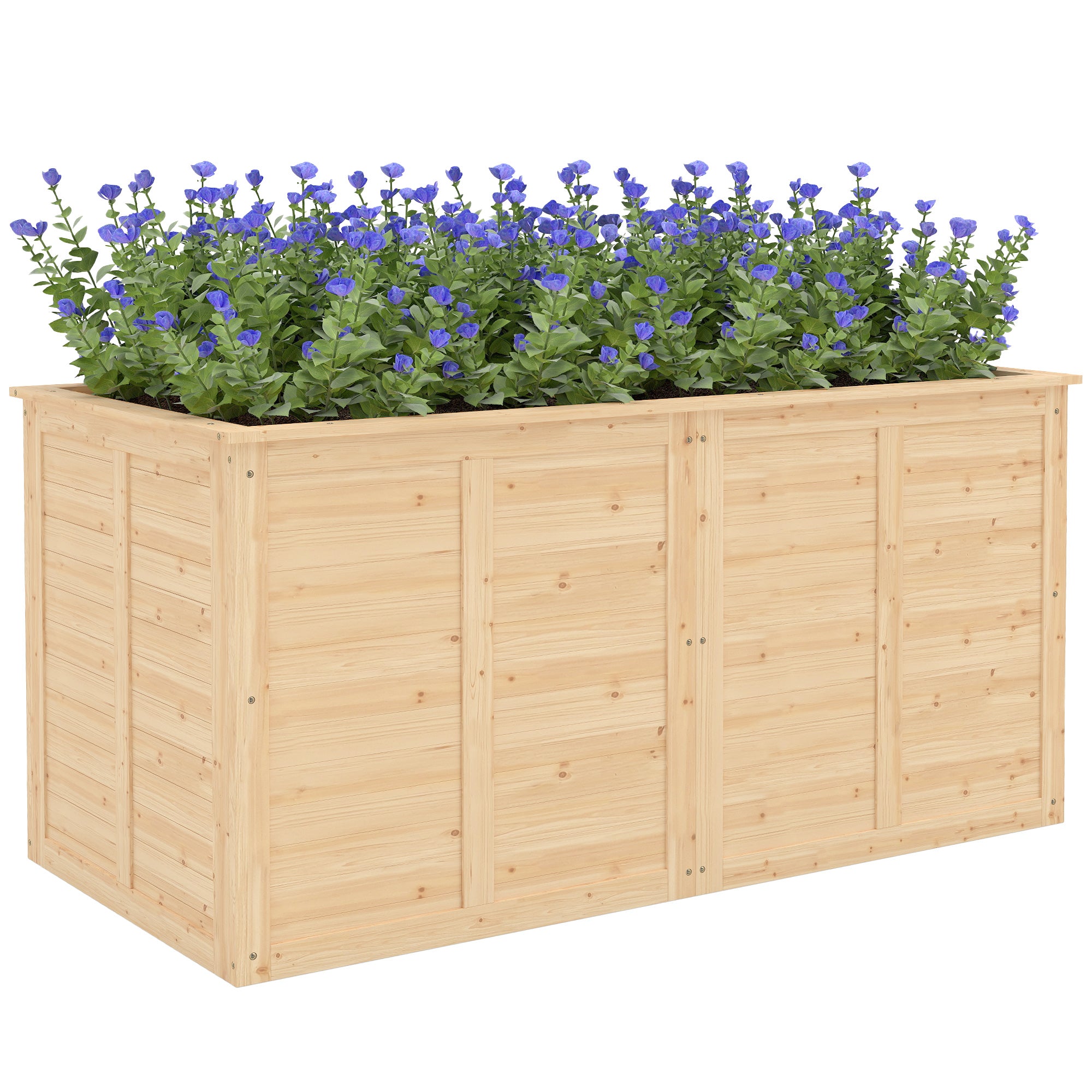 Outsunny hævet plantebed i træ, 152 x 77 x 77 cm — dybt urtebed med åben bund og forstærkningsstænger, naturfinish