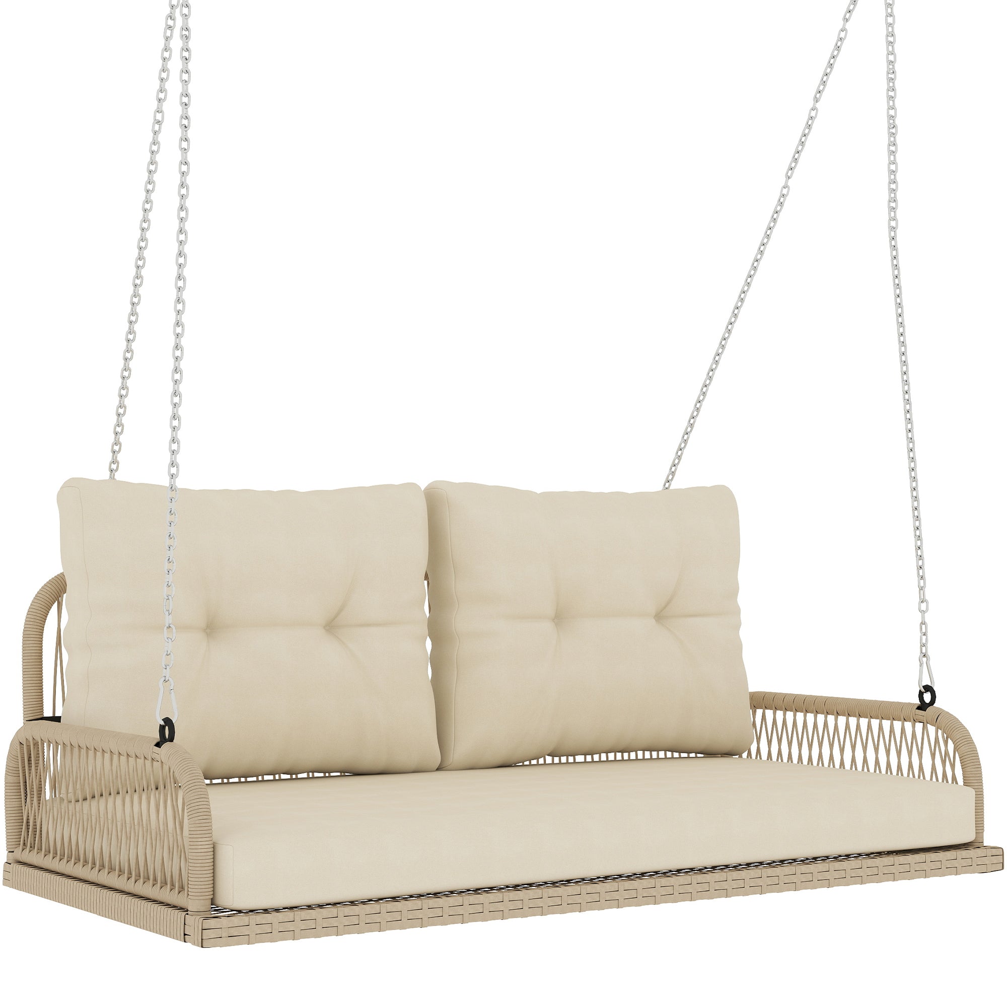 Swing Outsunny Hollywood 2 Θέσεων Ράττον Κήπου με Μαξιλάρια και Κρεμαστό Στην ικανότητα Φορτίου έως 240 κιλά 115 x 66 x 44 εκ. Μπεζ