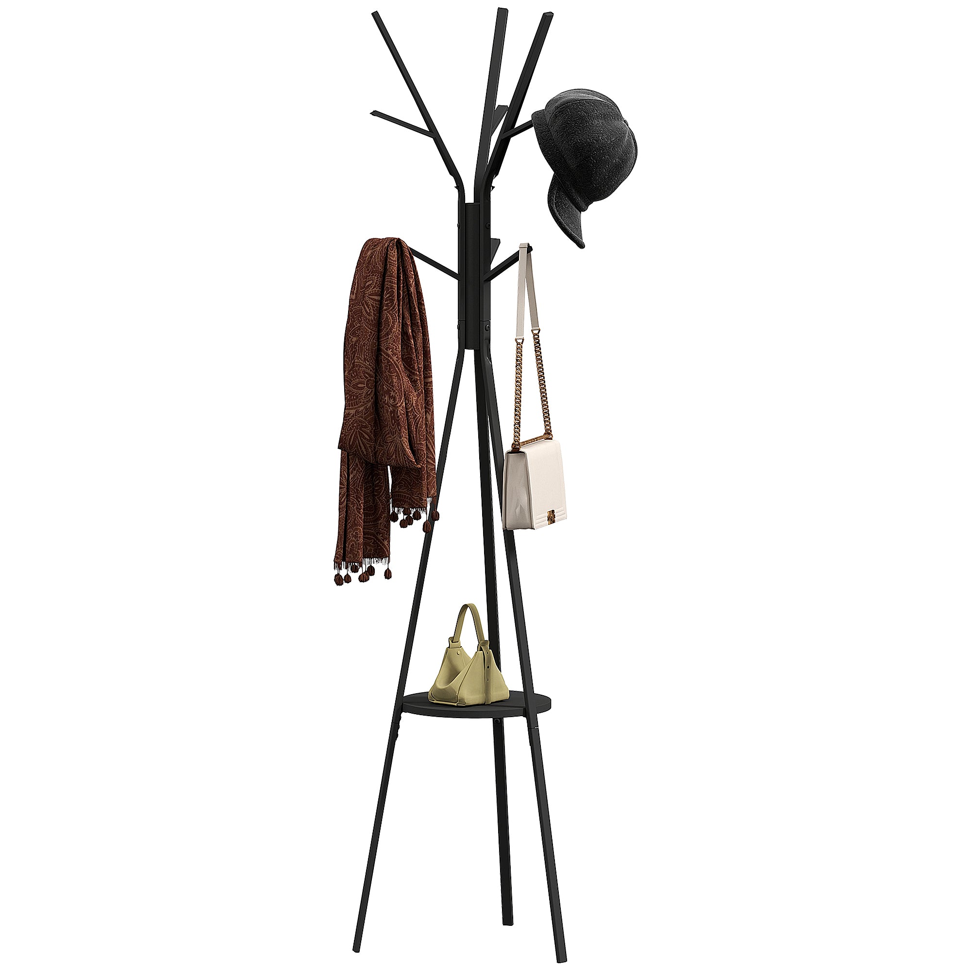 HOMCOM Porte-manteau en forme d'arbre en métal avec 9 crochets et étagère, porte-manteau vintage pour chambre et salon 45x45x180 cm Noir