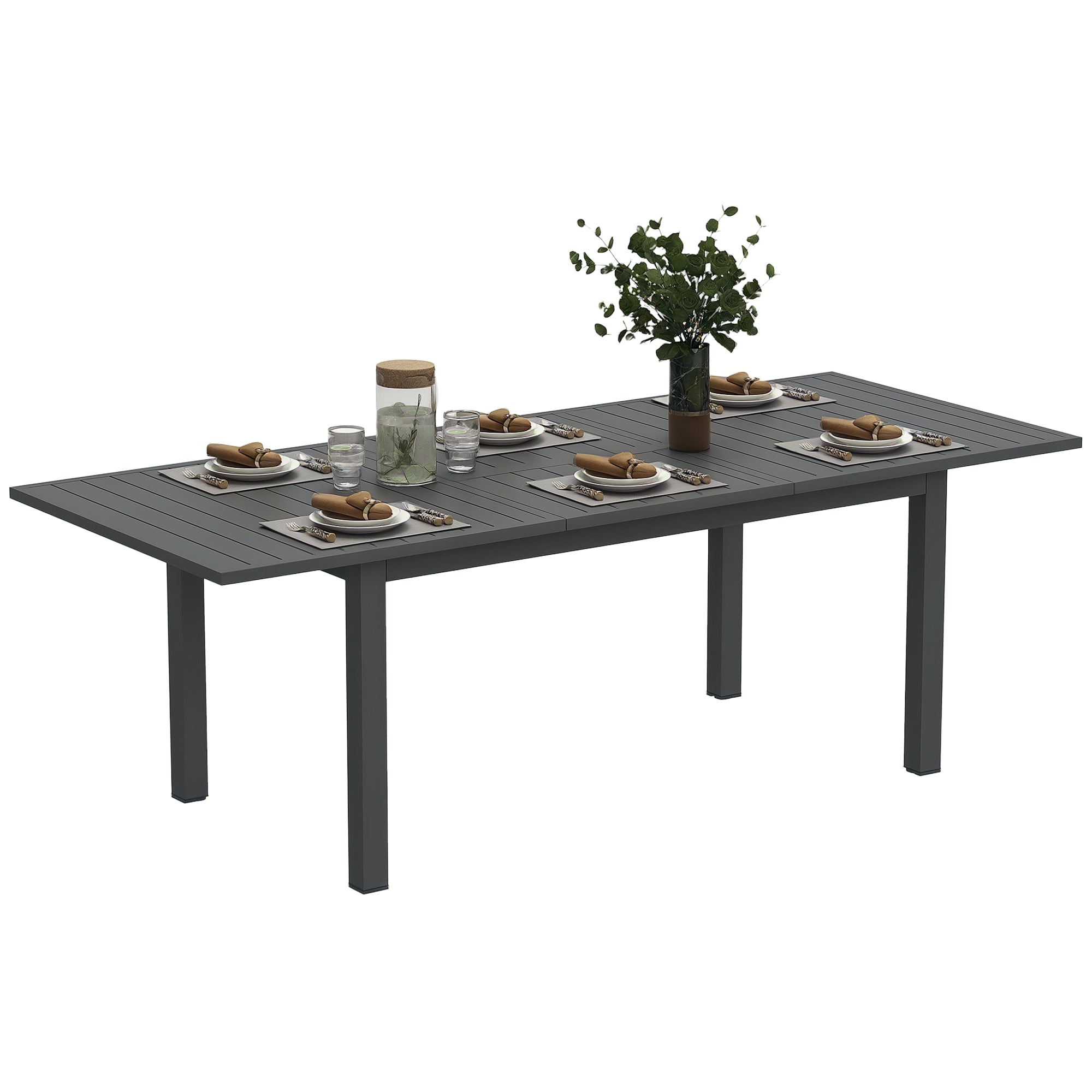 Outsunny Utomhusbord Utbyggbart Aluminium 160/220x90 cm Väderbeständigt Balkongbord, Rutschfritt Buffébord Campingbord för 6-8 Personer, Uteplats Matbord för Trädgård, Terrass Balkong Grå