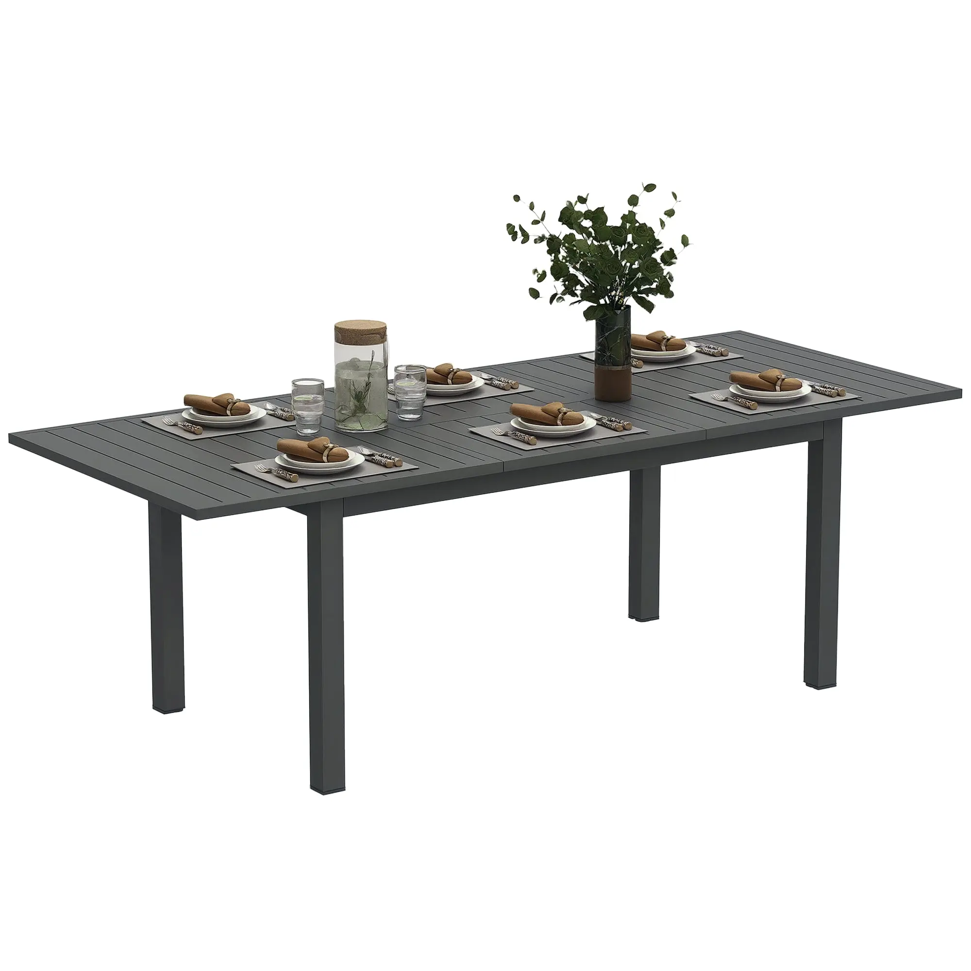 Patio Table Expandable Aluminum 160/220x90 cm Weather Resistant Balcony Table, Non-slip Buffet Table Camping Table for 6-8 People, Outdoor Dining Table for Garden, Terrace Balcony Gray