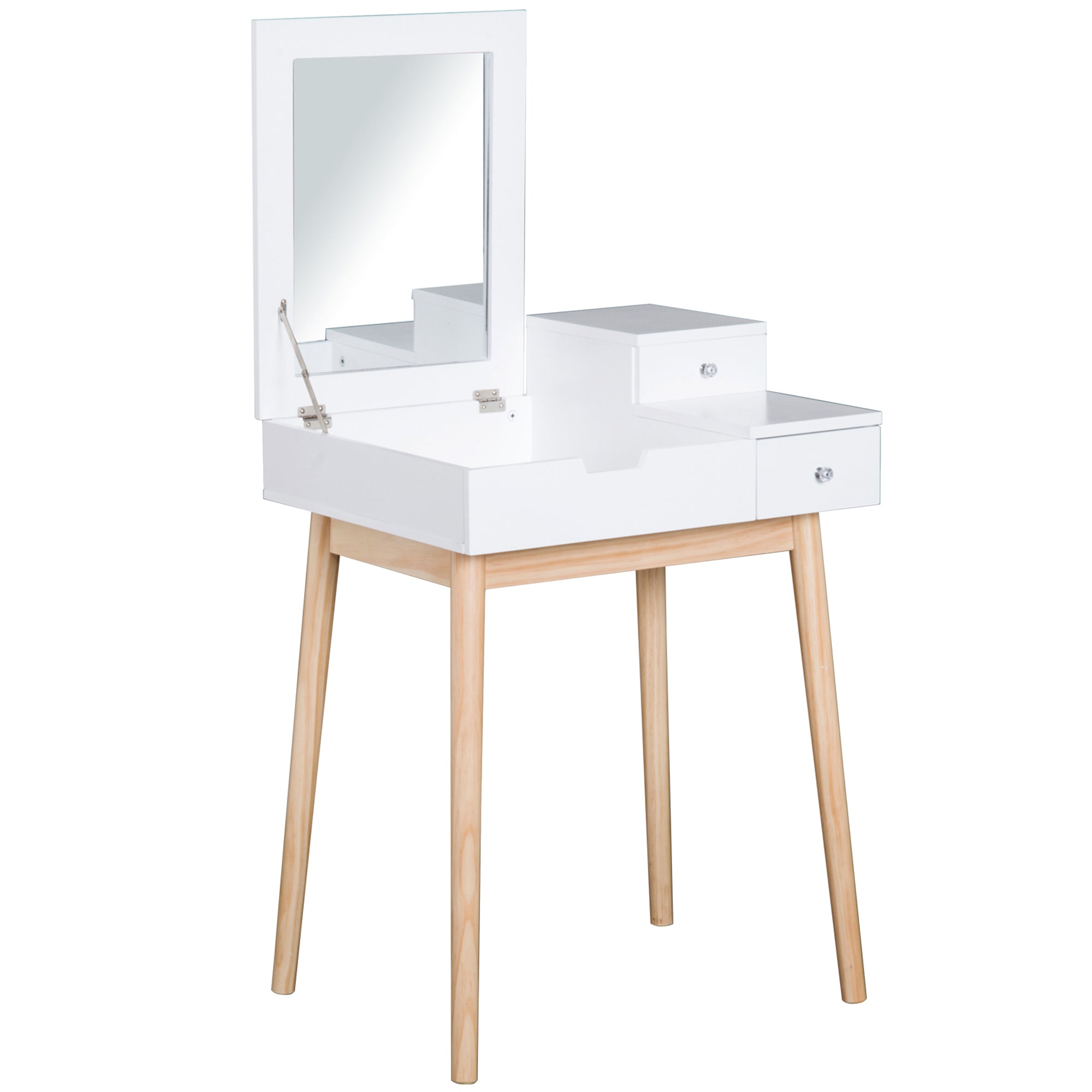 HOMCOM Make-uptafel met Spiegel Modern Stijl - 2 Laden, Vouwbare Spiegel voor Slaapkamer en Woonkamer, 60 x 50 x 85,5 cm Wit