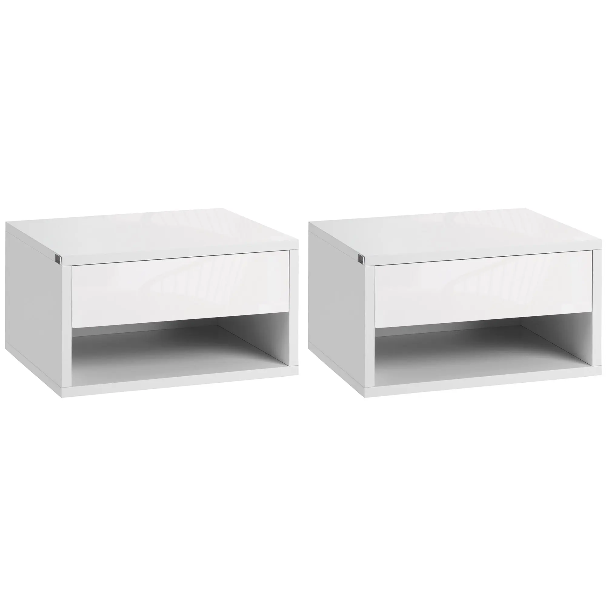 Set of 2 Floating Nightstands Bedside Tables Nightstands with Drawer for Bedroom Living Room 37x32x21 cm White