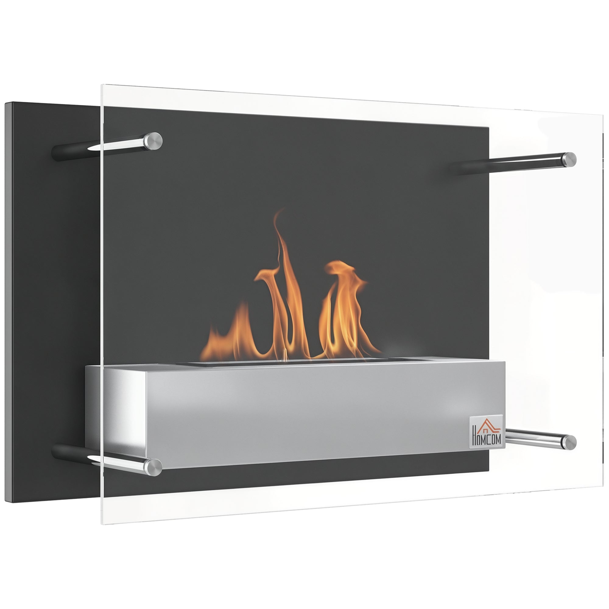 Cheminée à Bioéthanol Murale HOMCOM - Poêle à Éthanol 1,5 L - Combustion de 3 Heures - Réservoir en Acier Inoxydable pour 20-25 m² - 60x22x40 cm