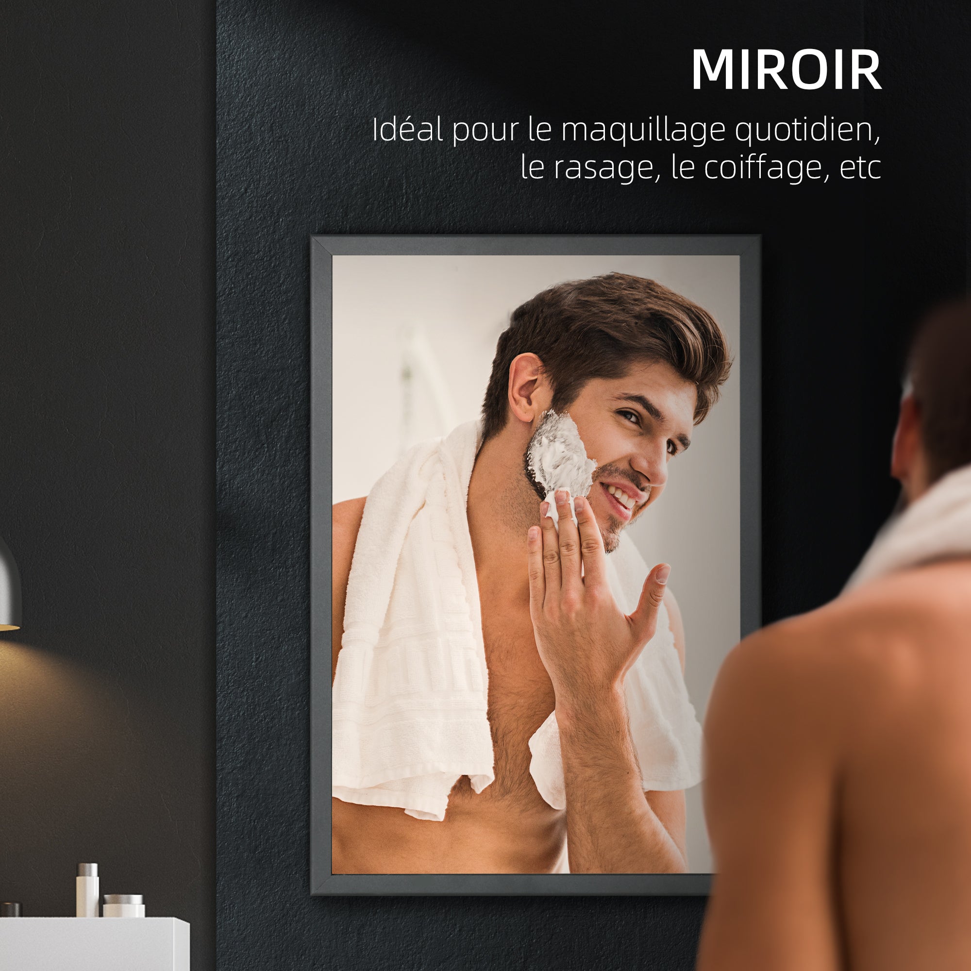 Bathroom Mirror Cabinet with Aluminum Door + Stainless Steel Frame Wall Mounted Mirror Cabinet with 1 Mirror Door and 2 Steel Shelves 40 x 12 x 60 cm - Black