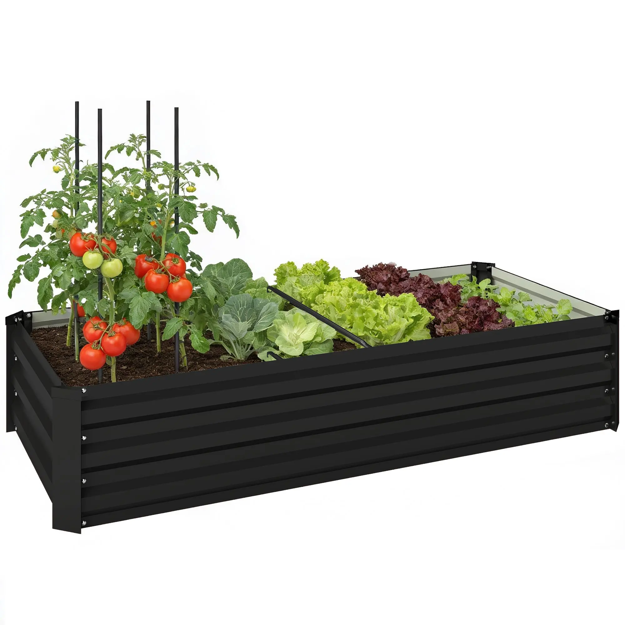 Rectangular Steel Raised Garden Planter with Safety Edge & Open Bottom — 150 x 70 x 30 cm, Dark Gray