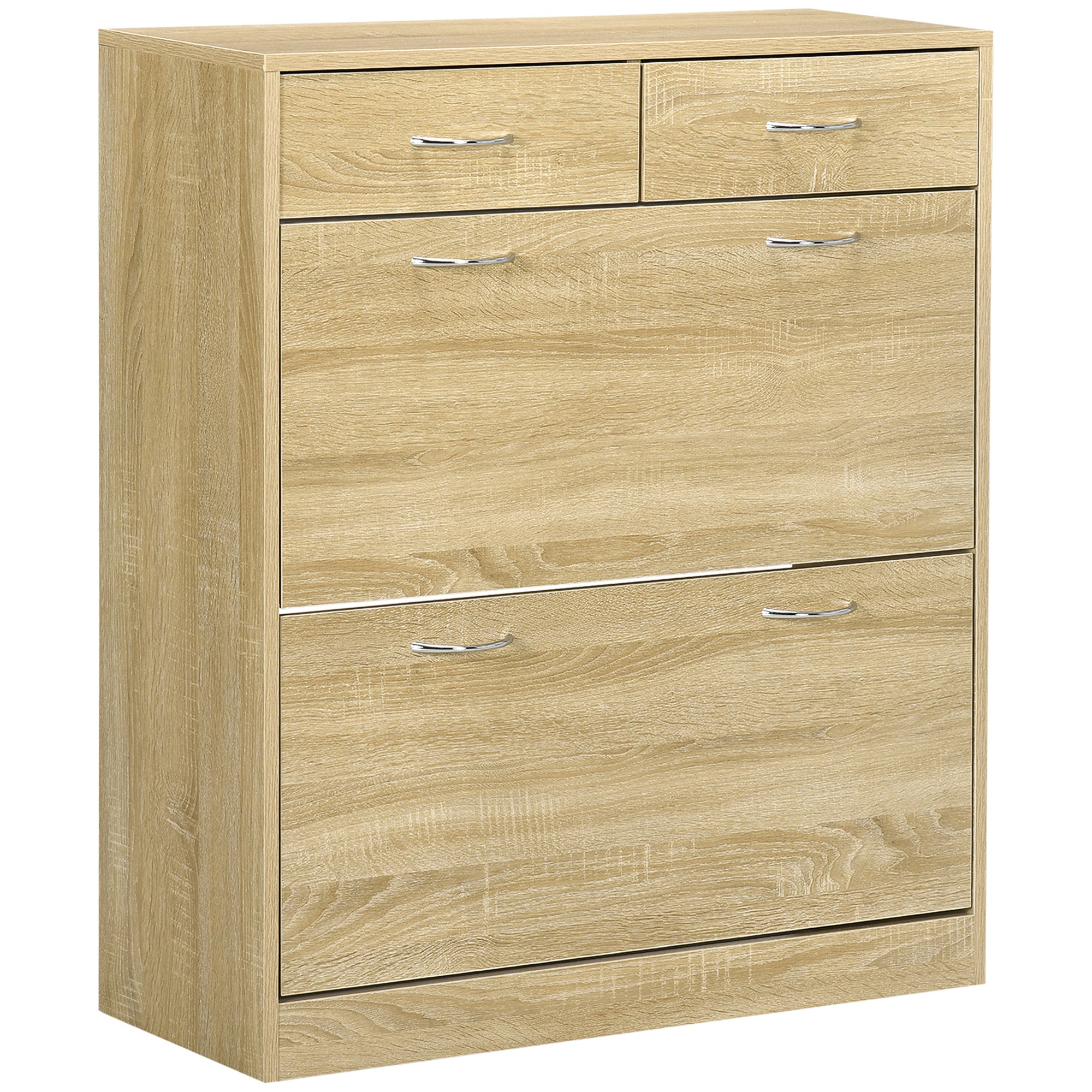 HOMCOM Schmall Schuhschaf mat 2 Klappschublade an 2 abnehmbaren Schublade fir 12 Paar Schong fir den Flur 80x30x91,5 cm Ech