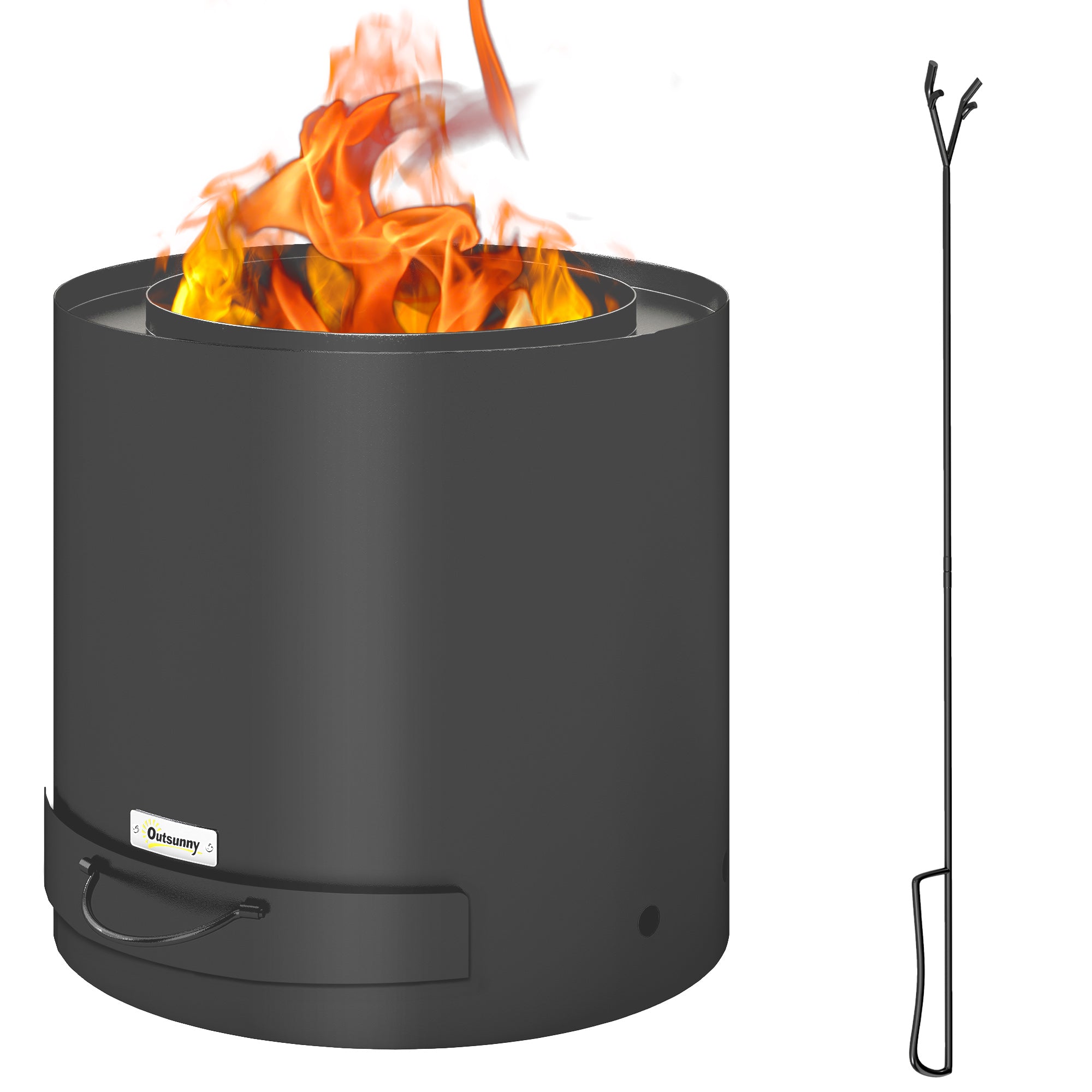 Outsunny Feuerschale Ø45 x 42cm aus Stahl mit Poker und Aschebehälter – Feuerschalen für Garten, Balkon, Terrasse, Outdoor BBQ Camping Schwarz