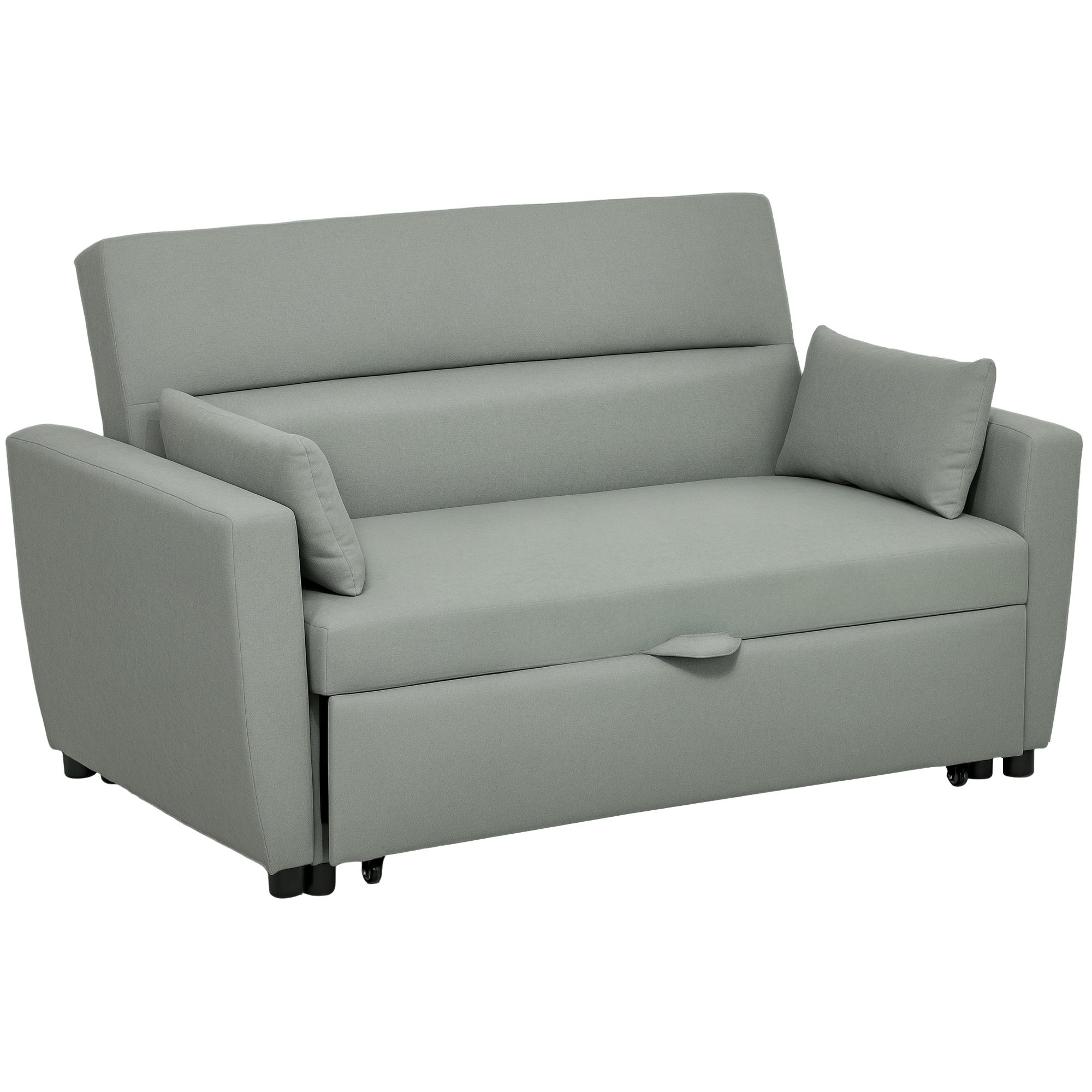 HOMCOM Sofa-Bett, 2-Sëtz Sofa mat Schloffunktion, Verstellbare Réckleh, Couch mat Këssen, Velours Ausgesin, Schlofbett fir de Wunnzëmmer, Gästzëmmer, Liichtgréng