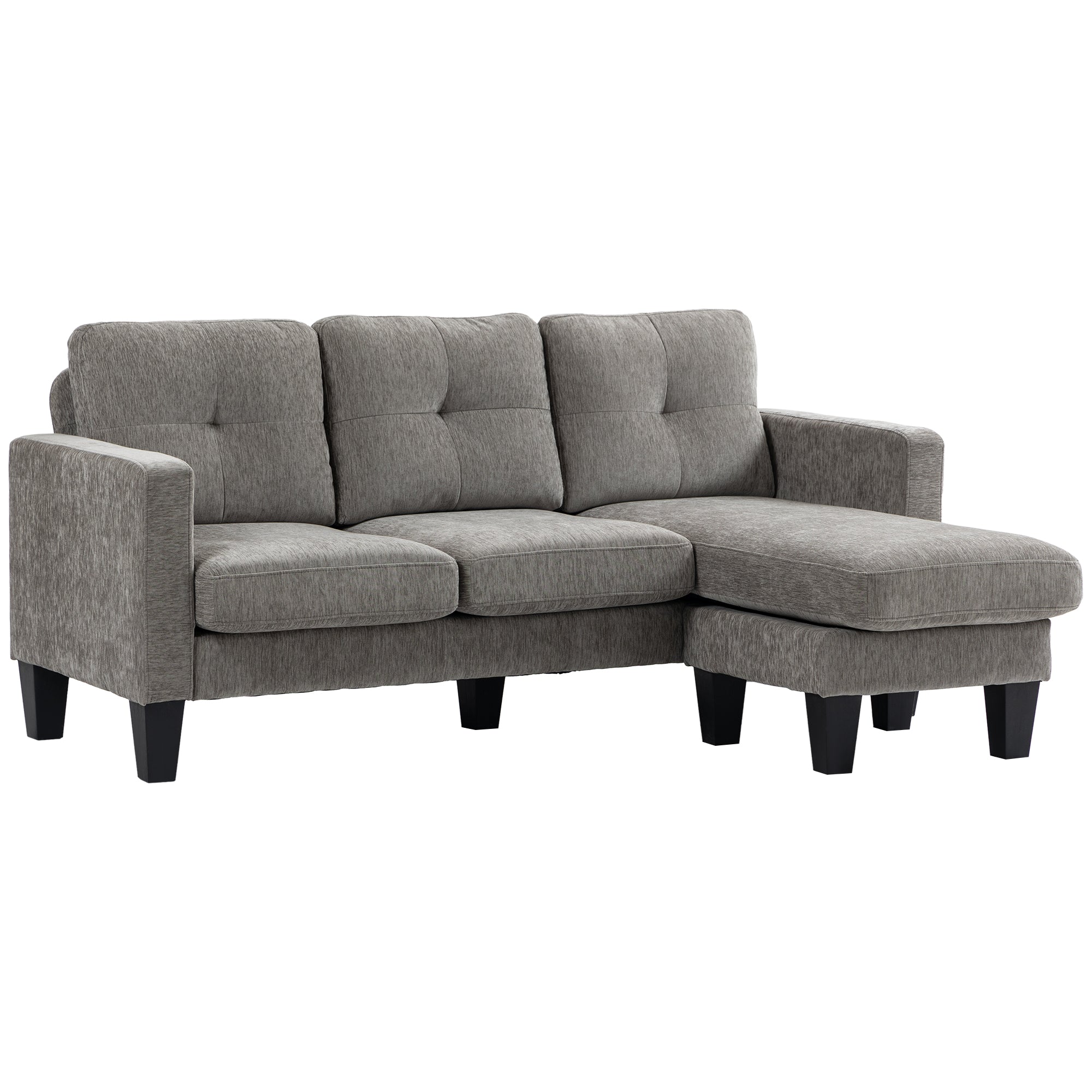 HOMCOM Kulmasohva L-muotoinen Sohva Polyesterilla Verhoiltu Irrotettava Chaise Longue 3 Tyynyn Kanssa Olohuoneen Käyttöön 180 kg Kuormitus 186x130x84 cm