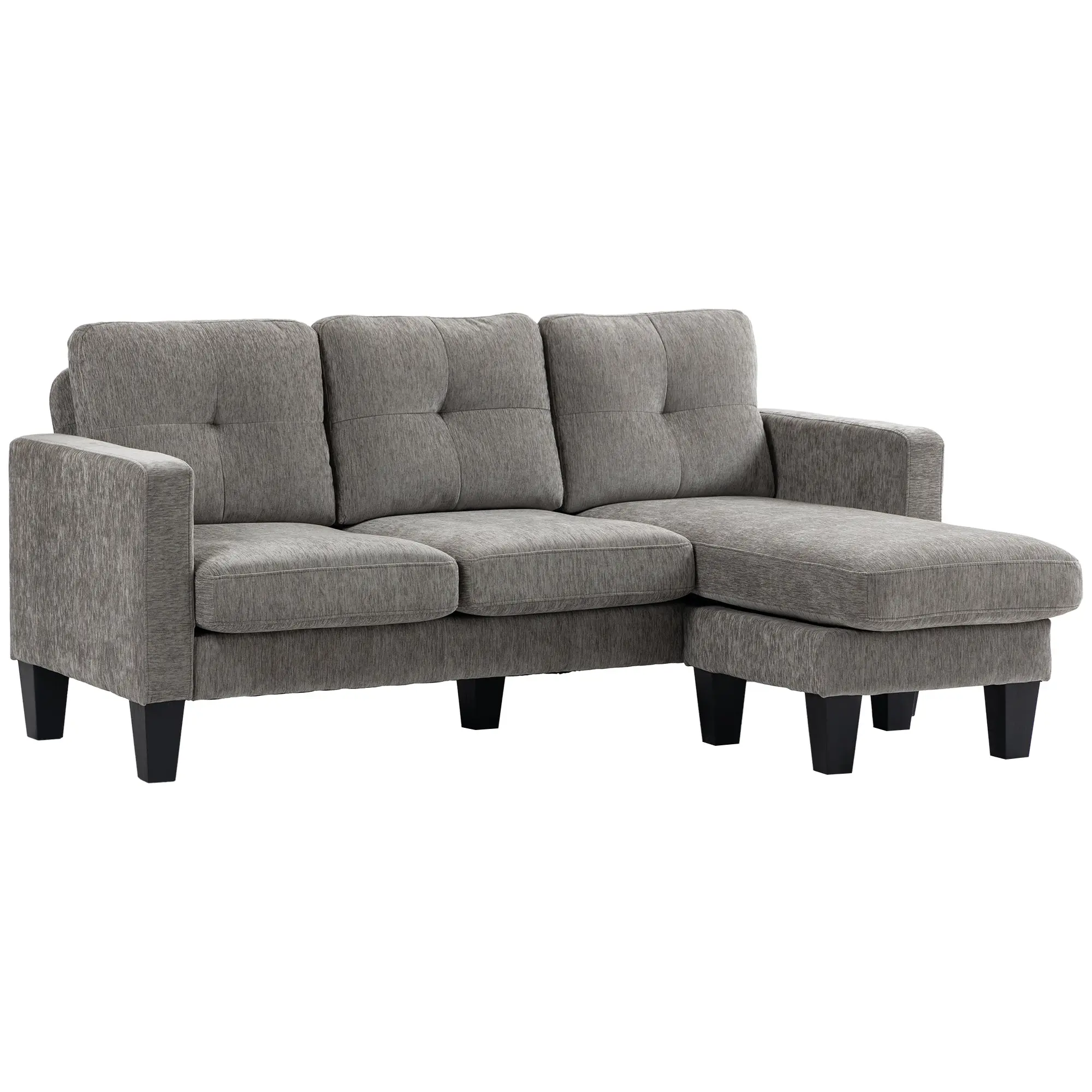 Corner Sofa L-Shaped Sofa Upholstered in Polyester Reversible Chaise Longue with 3 Cushions for Living Room Load 180 kg 186x130x84 cm Brown Taupe