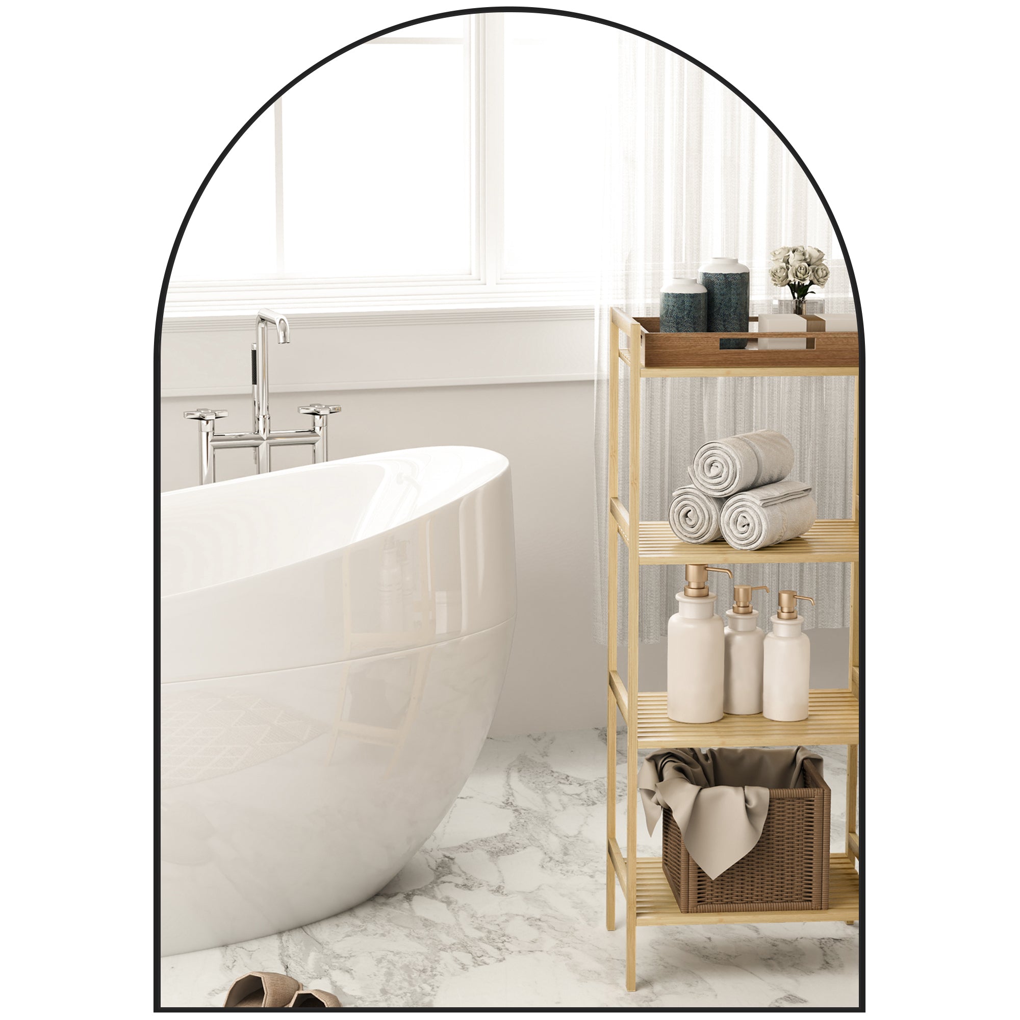 HOMCOM Badeværelsesspejl 50 x 70 cm med Sikkerhedsglas, Badeværelsesspejl med Aluminiumramme, Vægspejl til Badeværelse, Soveværelse, Sort