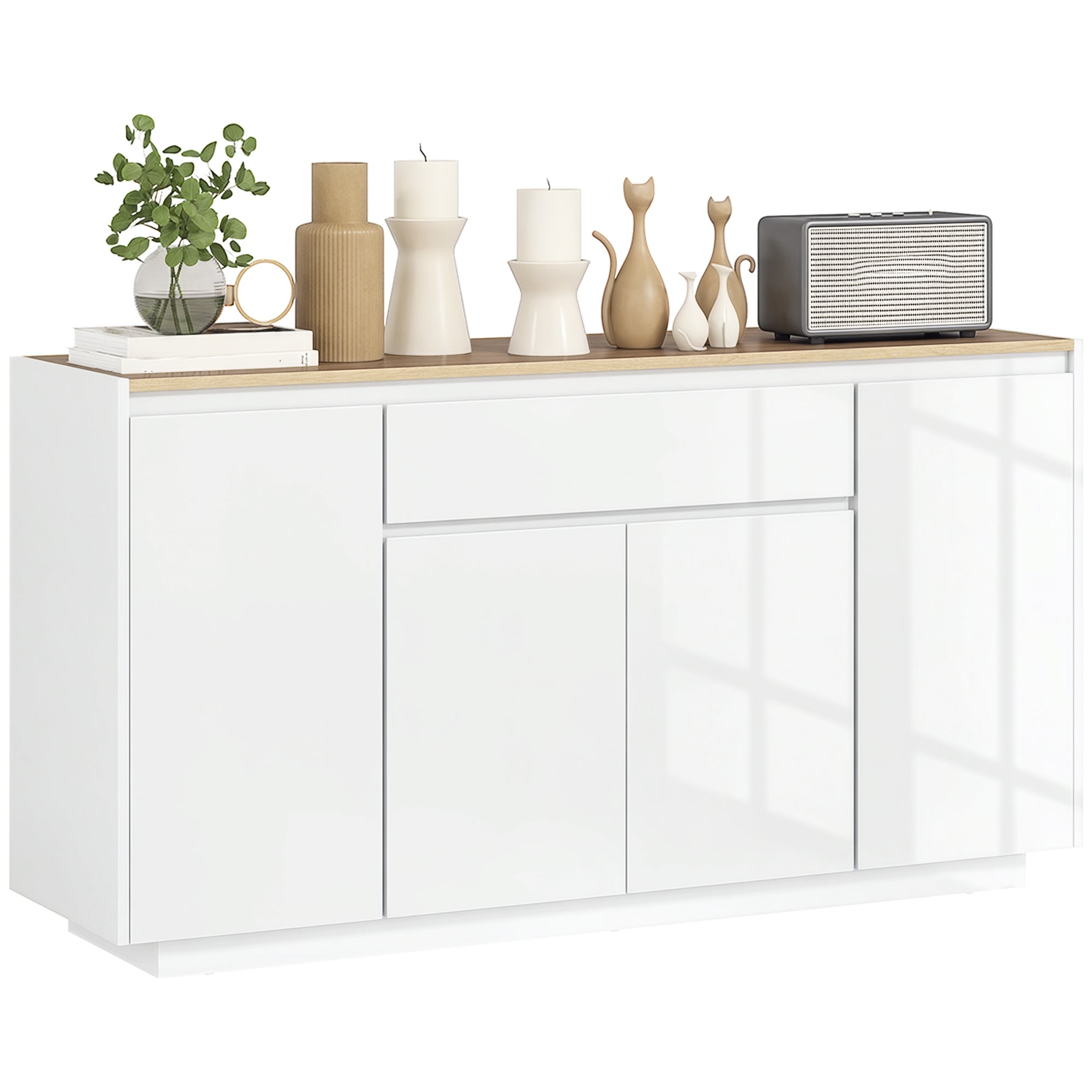 HOMCOM Keukenbuffet met 3 Kasten en 4 Deuren, Modern Keukenkast met Lade, Verstelbare Plank en Soft-Close Deuren, MDF Kast voor Woonkamer, Eetkamer, 140x40x75 cm, Wit