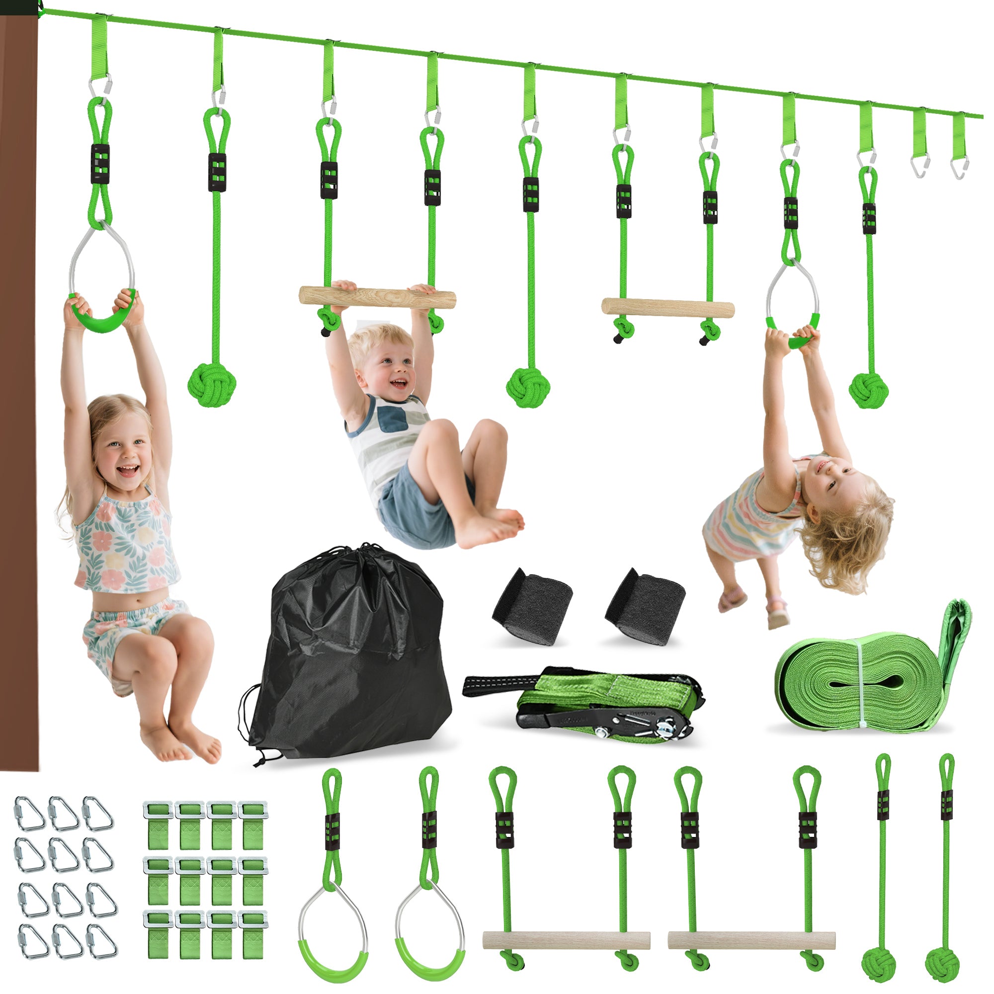 Σετ Zip Line 10μ AIYAPLAY για Παιδιά - Εξωτερική Ζώνη με 2 Δαχτυλίδια, 2 Ράβδους Αναρρίχησης και 3 Ρόδες Περιστροφής, Σετ Zip Line για τον Κήπο