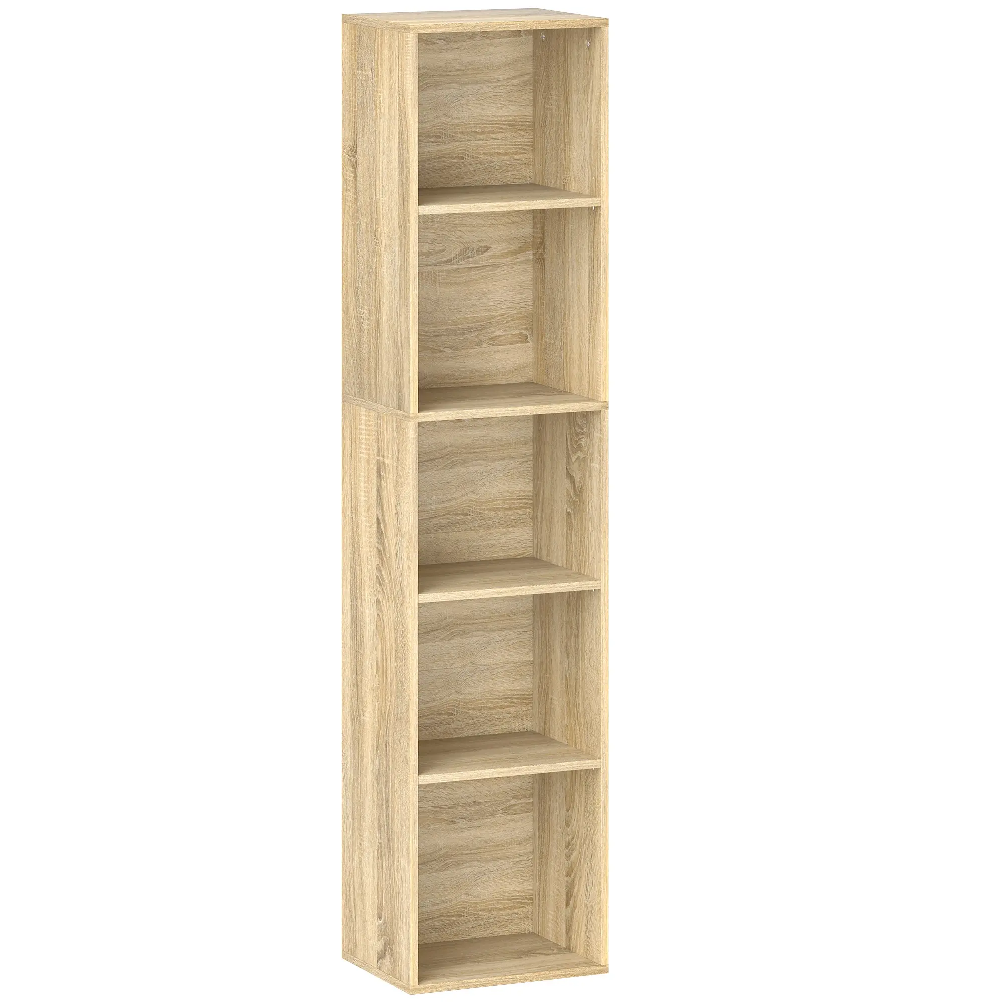 Bookshelf, 5-Tier Storage Shelf, Storage Unit with Adjustable Shelves for Living Room, Bedroom, Office, 30 x 24 x 133.5 cm, Natural Wood