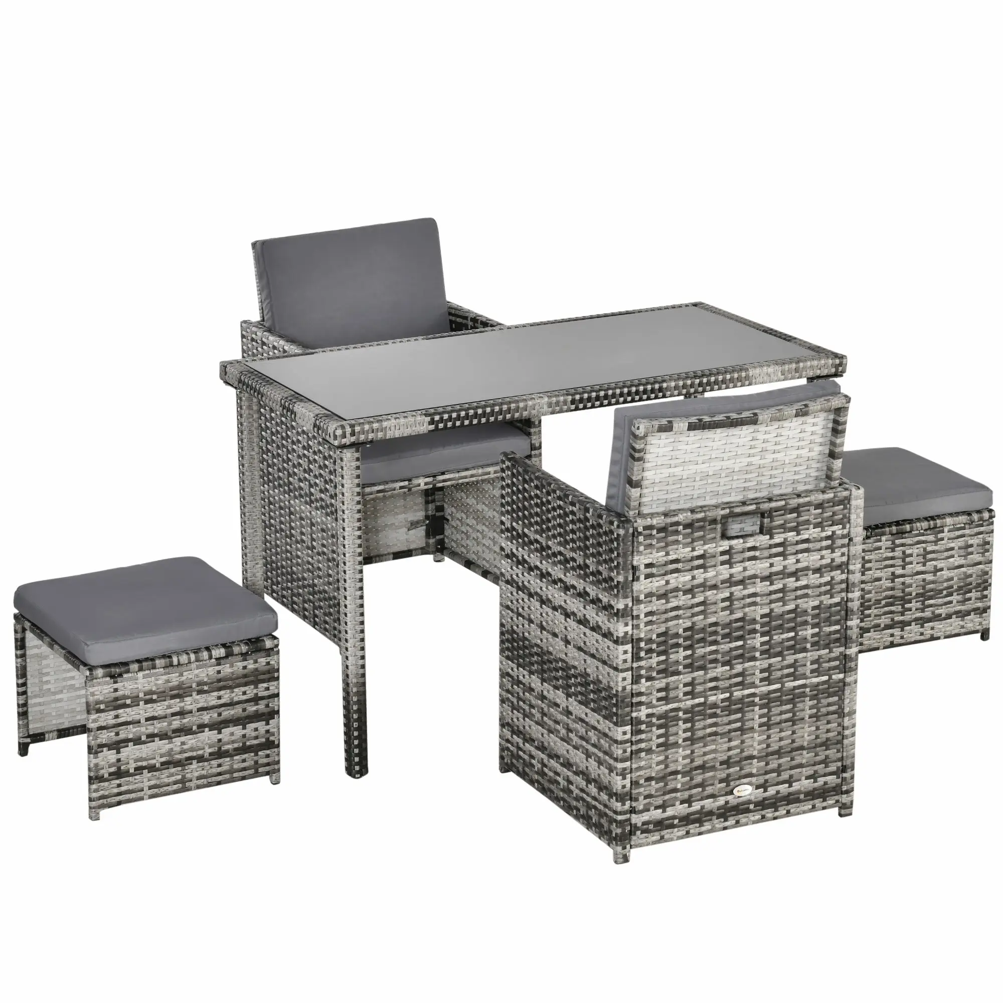 Poly Rattan Seating Group Dining Set Garden Set Set 5 pcs. with Cushions, Grey