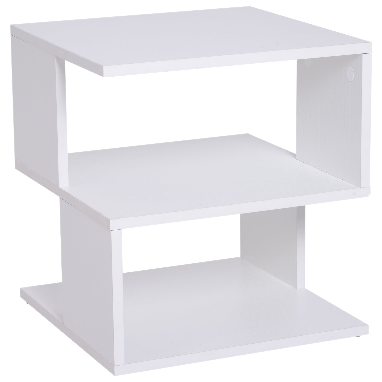 HOMCOM Kaffi-Tisch Nachttisch Säitentisch mat 2-Tier Regal fir Wunneng, Schlofzëmmer, Bibliothéik 40x40x43 cm Wäiss
