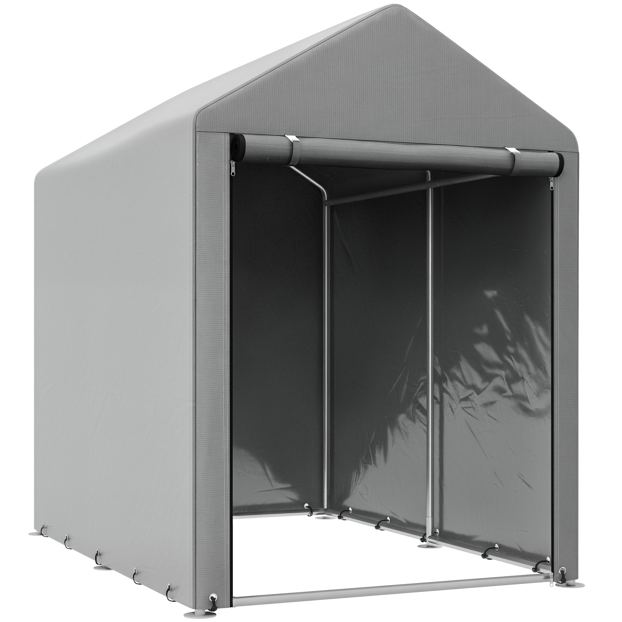 Motorcycle Storage Shed, Outdoor Bike Garage Tent with PE Cover, Galvanized Steel Frame, Zipper Door, 120 x 179 x 165cm, Light Grey