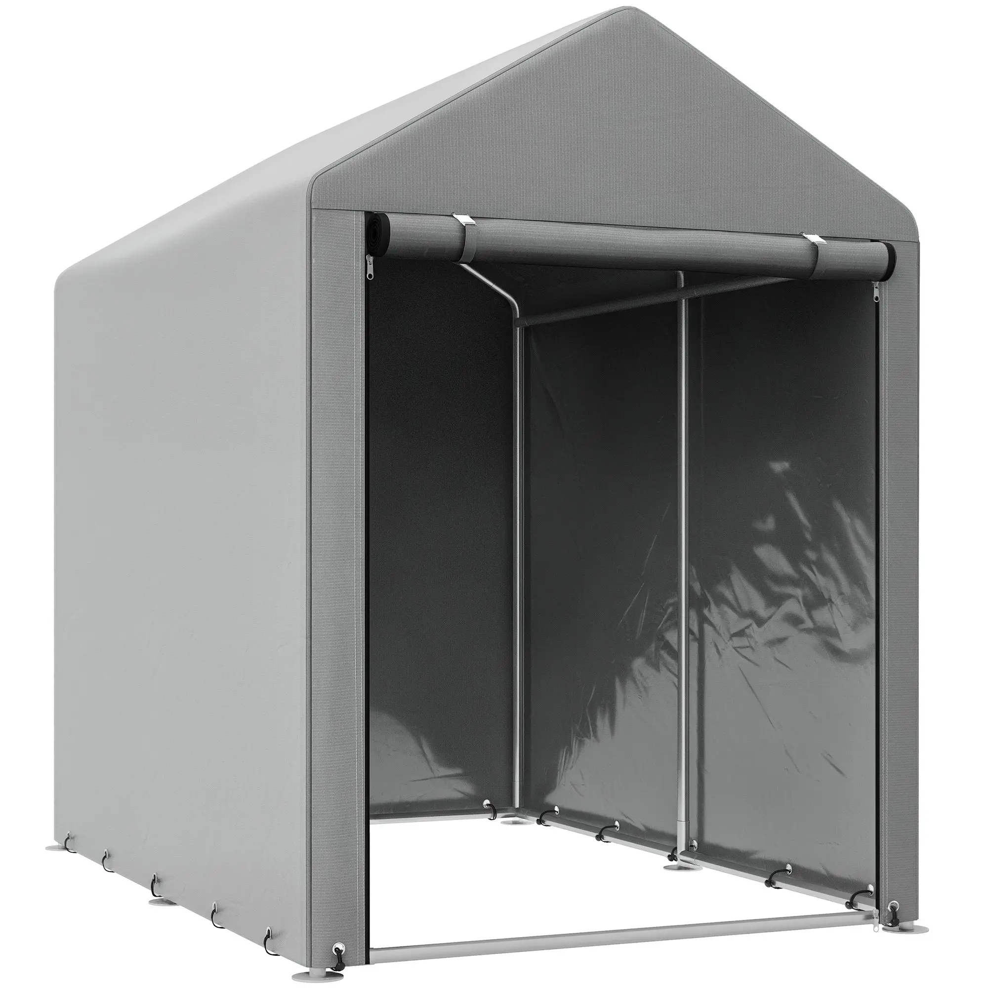 Motorcycle Storage Shed, Outdoor Bike Garage Tent with PE Cover, Galvanized Steel Frame, Zipper Door, 120 x 179 x 165cm, Light Grey