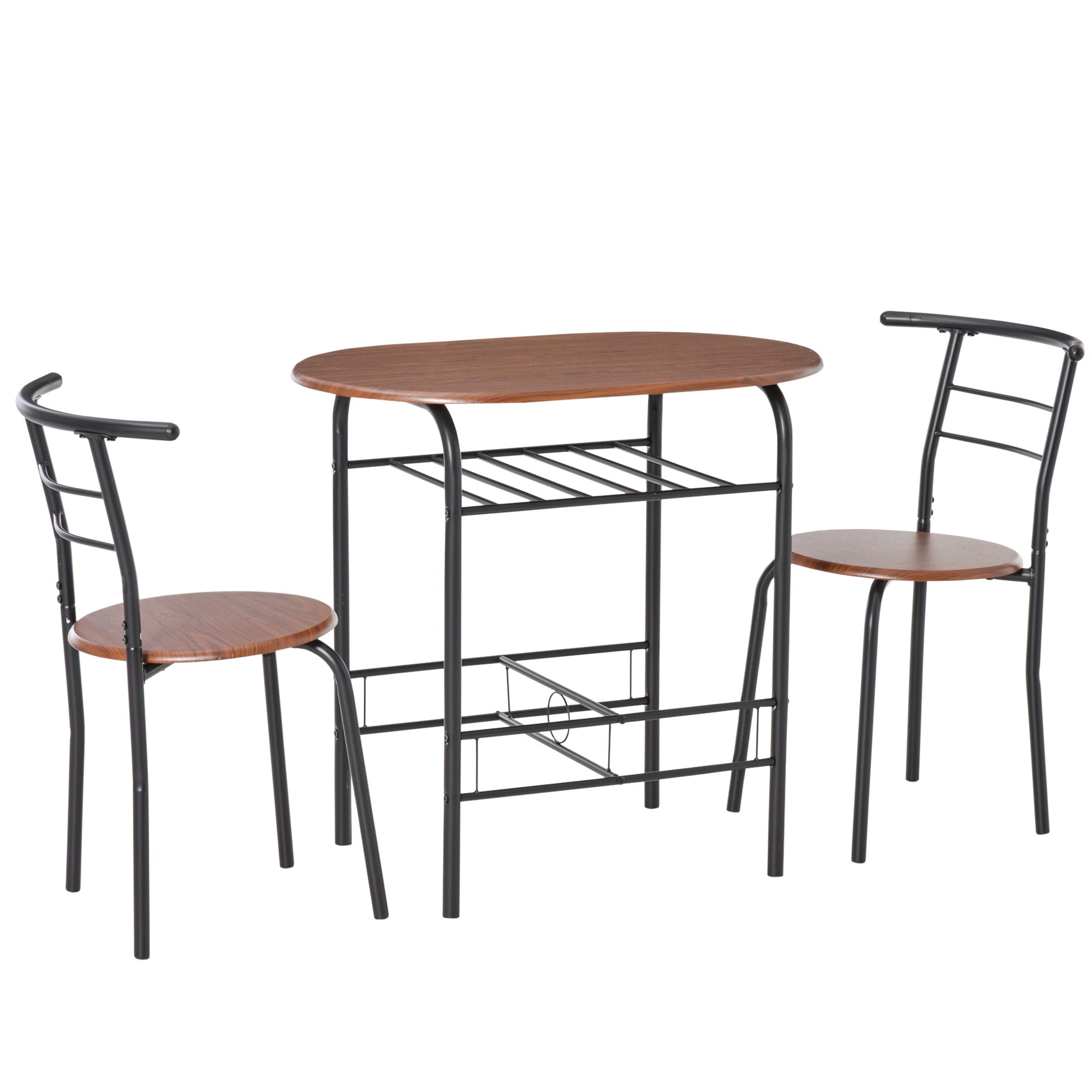 HOMCOM Modernes Tischset mit 2 Stühlen für Esszimmer, 3-teiliges platzsparendes Möbelset für Küche, Balkon, Restaurant oder Bar, Braun und Schwarz