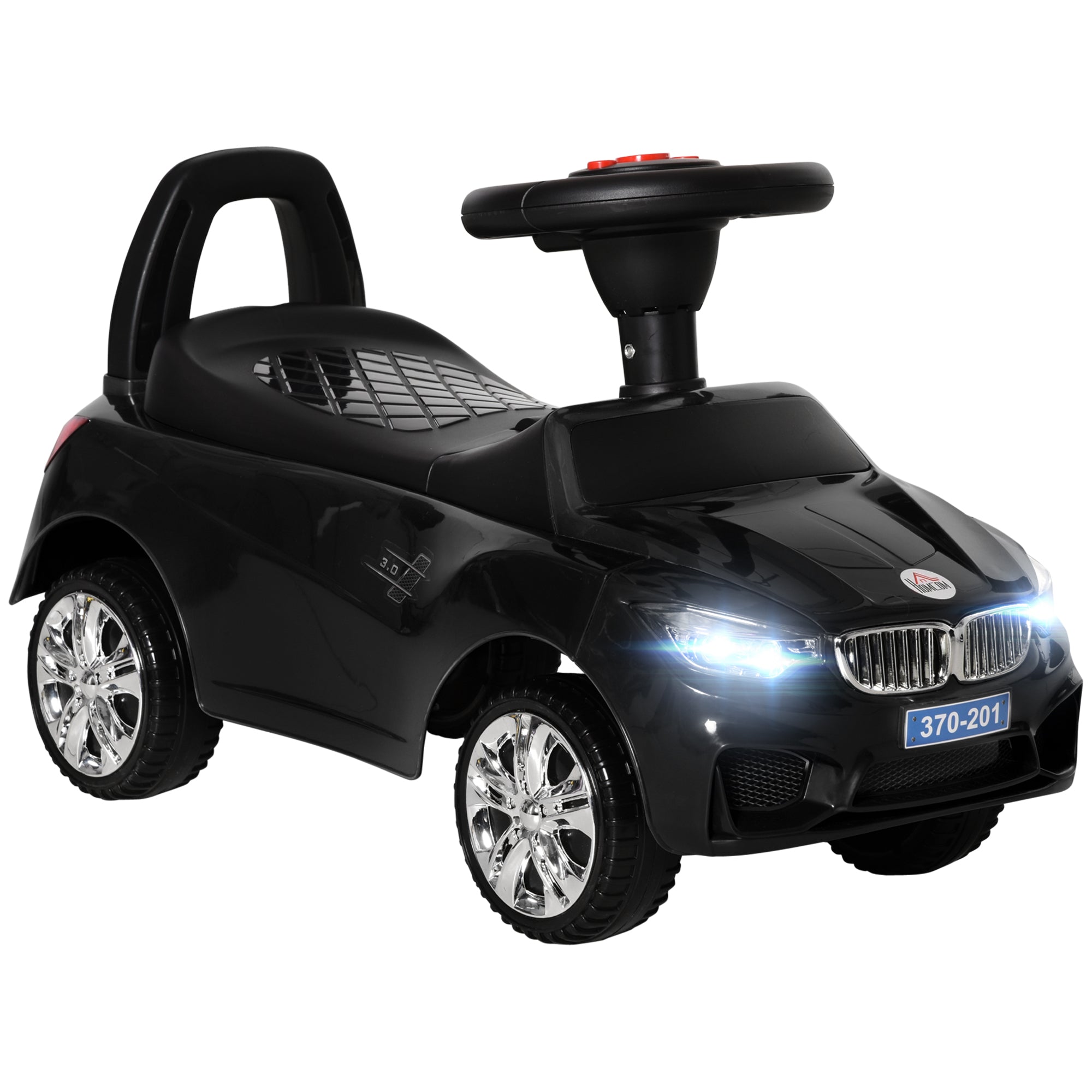 Ride-On Car for Kids 18-36 Months Walker with Headlights Music Horn Steering Wheel Storage Space and Push Handle 63.5x28x36 cm Black