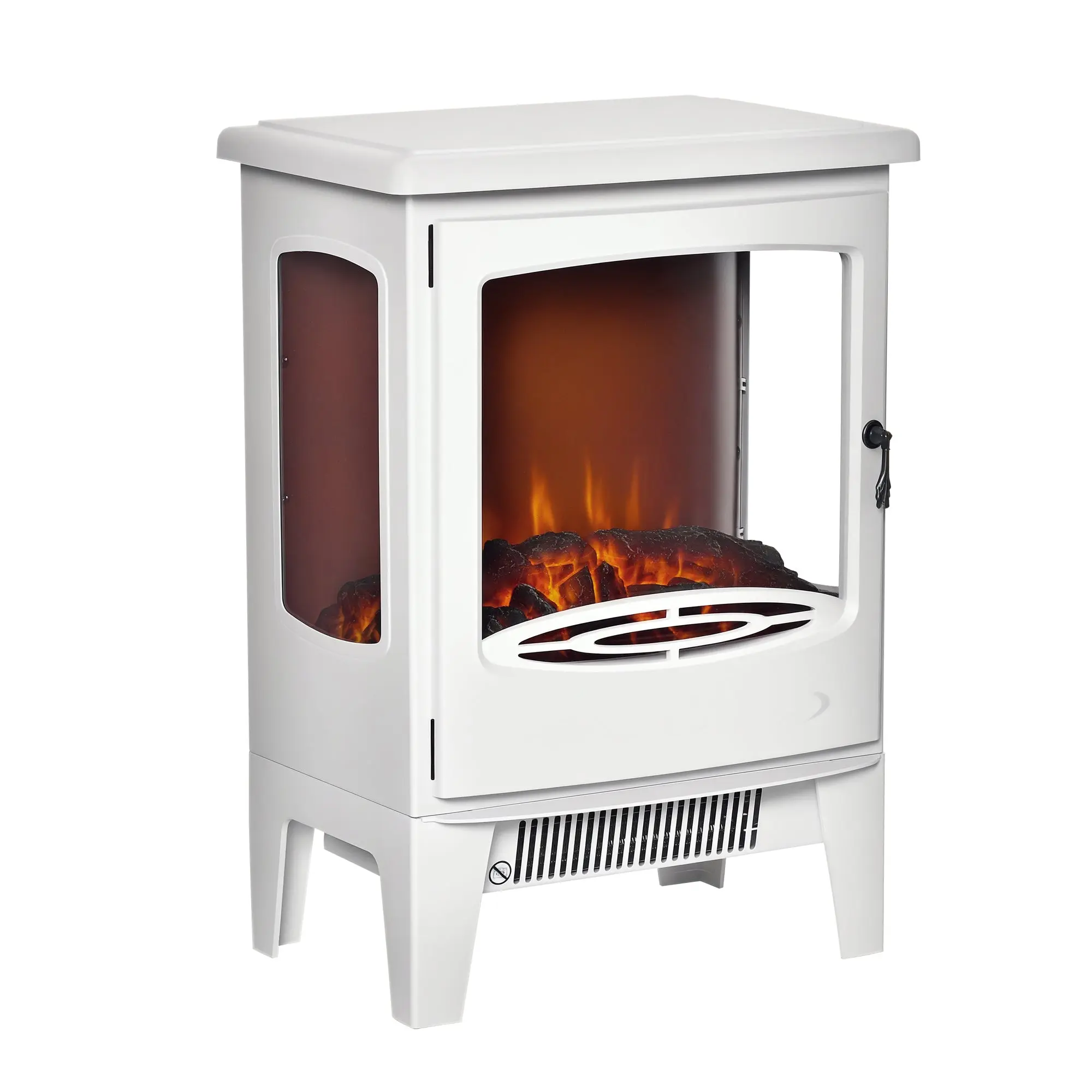 900W/1800W Freestanding Electric Fireplace Decorative Fireplace with Flame Effect Windows Adjustable Temperature and Overheating Protection for 20-25 sq ft White