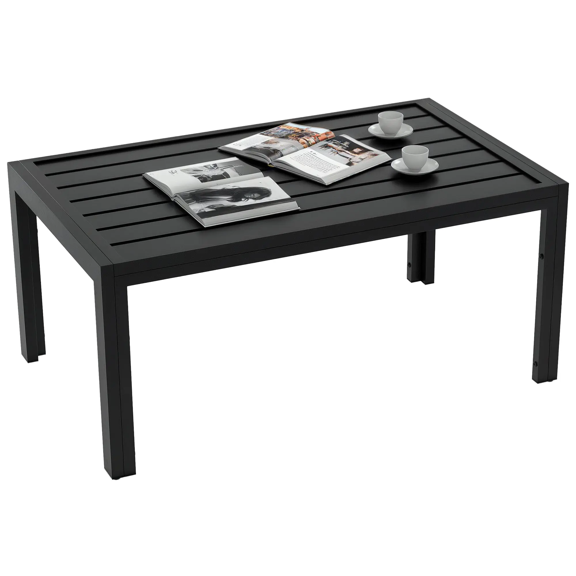 Side Table Balcony Table made of Steel Rectangular Coffee Table weatherproof Garden Table easy-care Sofa Table Outdoor Table for Balcony Garden Terrace Porch Living Room, 101.5x61x46 cm Black